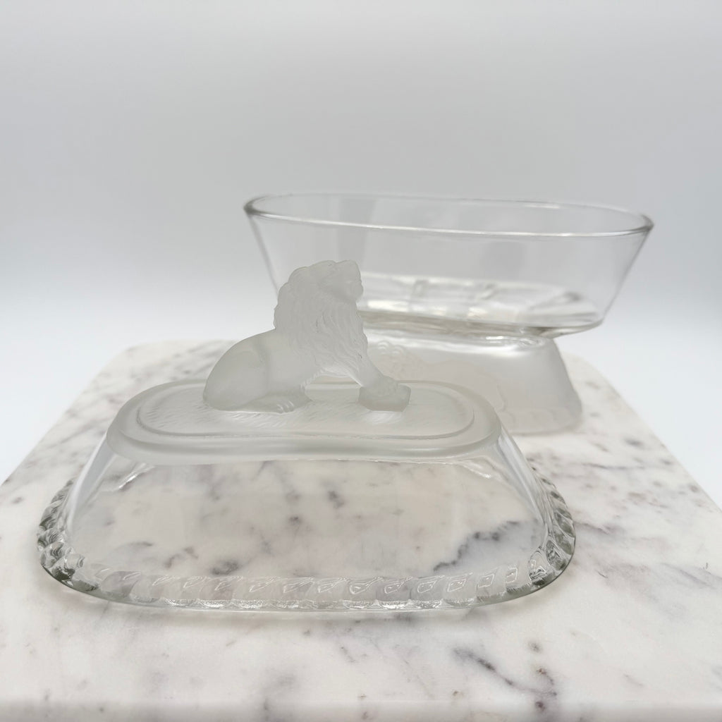 Antique Gillinder & Sons Frosted Lion Covered Compote, c1887