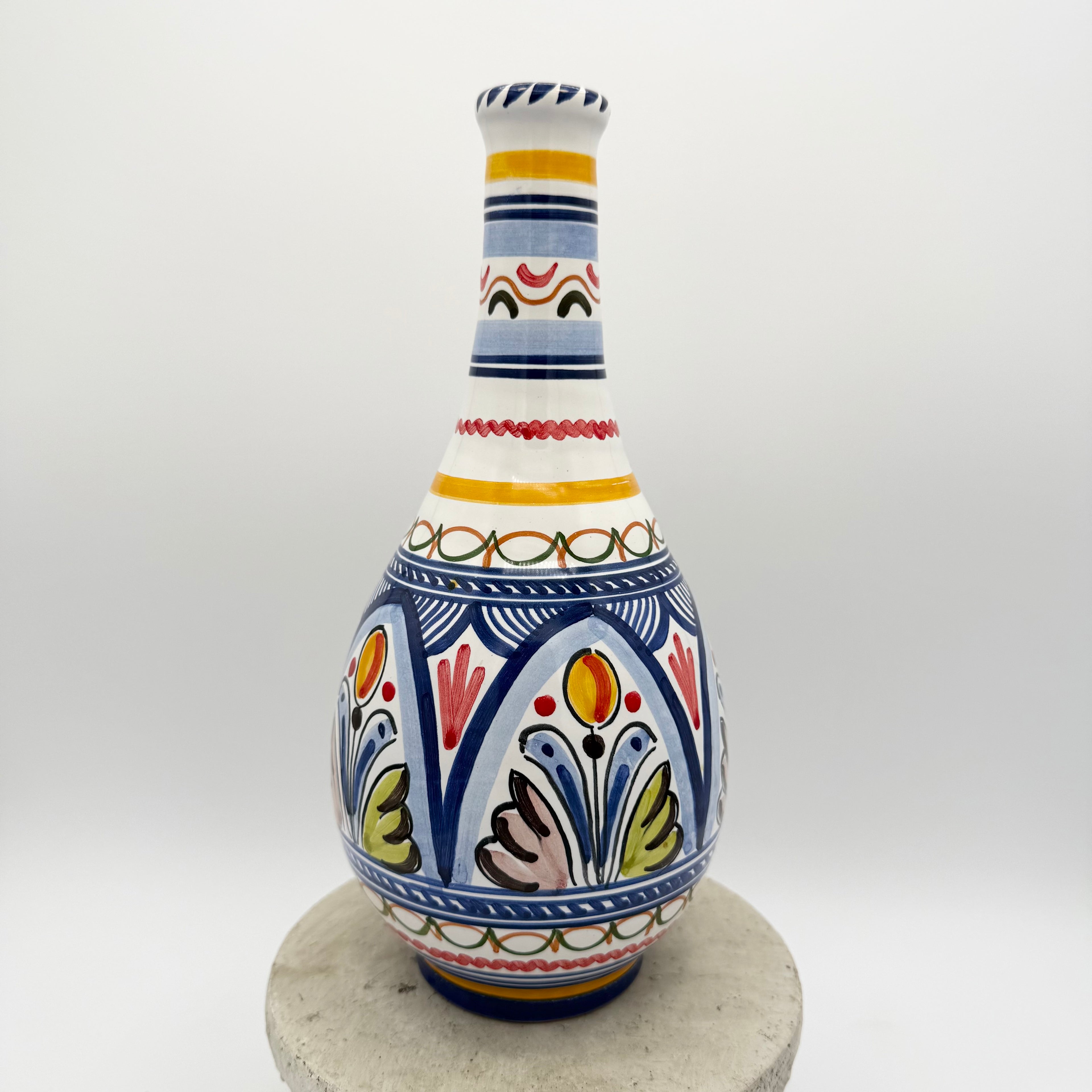 Hand-Painted Spanish Ceramic Vase – Multicolor Folk Art Motif, Made in Spain