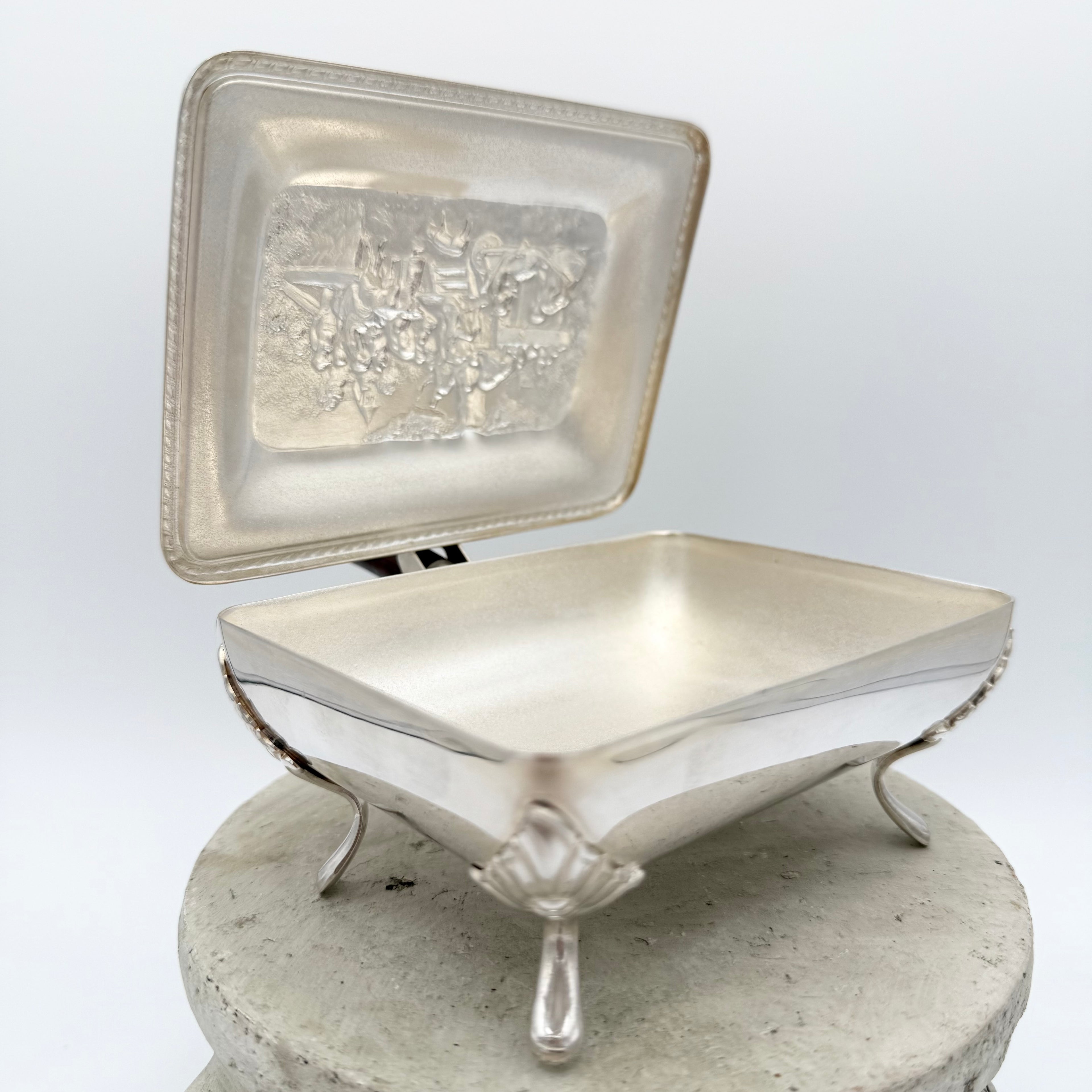 Silver Plated Victorian Crumb Catcher Silent Butler with Wood Handle