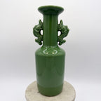 Toyo Japanese Porcelain Jade Green Vase with Fish Handles