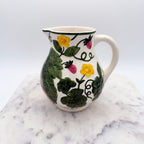Vintage West Germany Majolica Pitcher With Embossed Flowers, Strawberries, Leaves