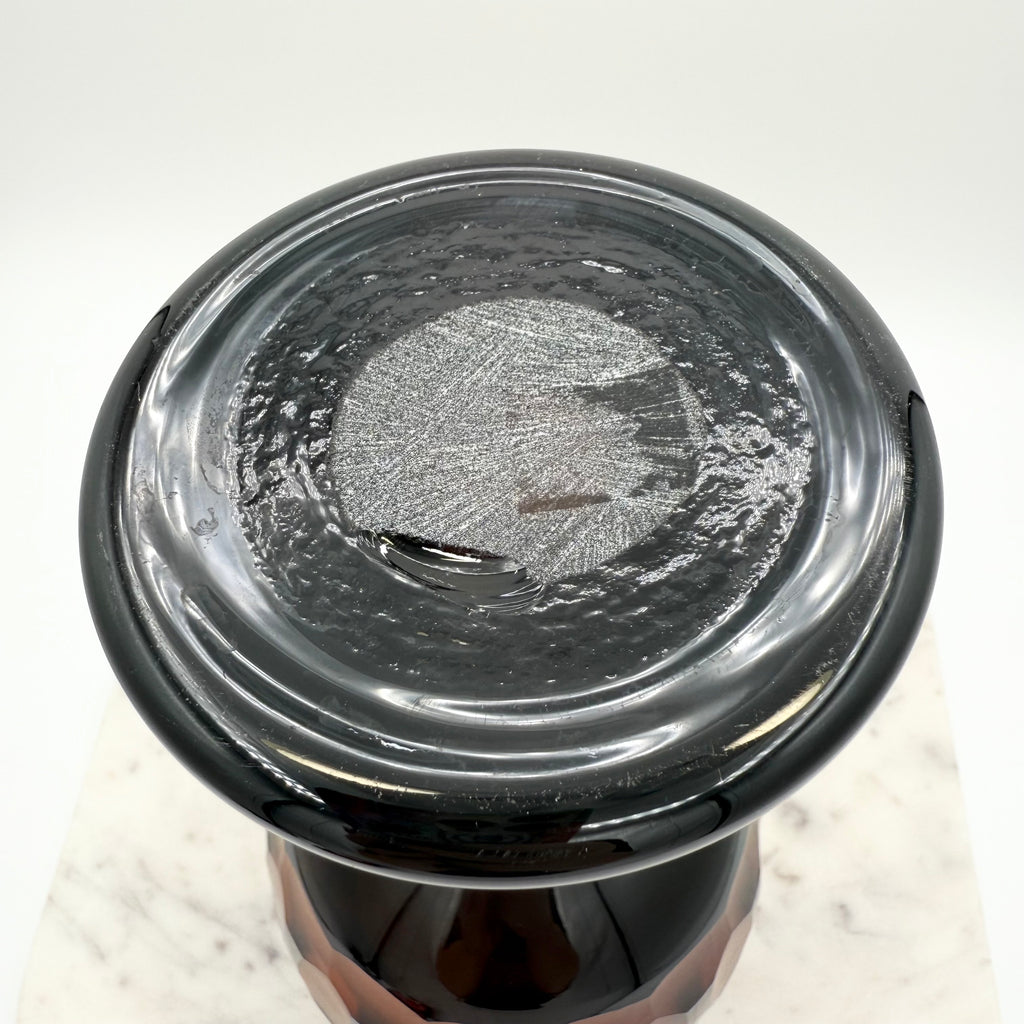 Venetian Murano Sommerso Style Vase, Black Cut To Amber Cased Glass