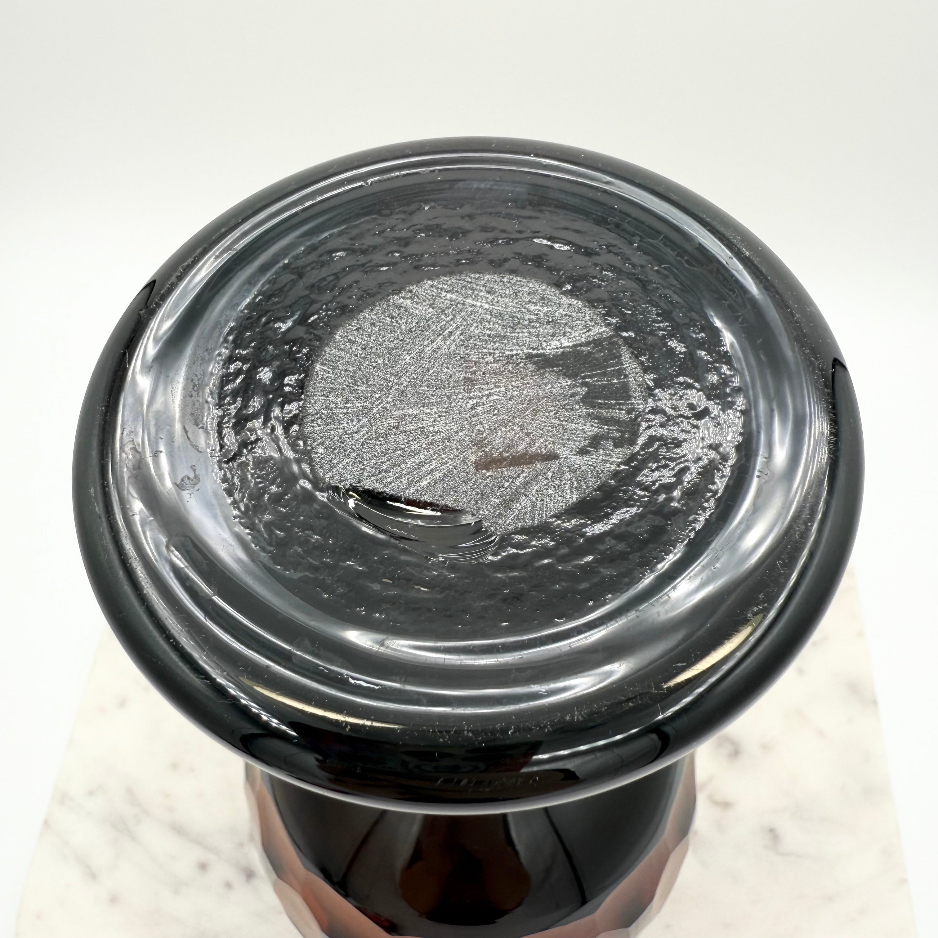 Venetian Murano Sommerso Style Vase, Black Cut To Amber Cased Glass