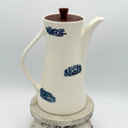 Antique White and Blue Transferware Teapot with Wood Lid