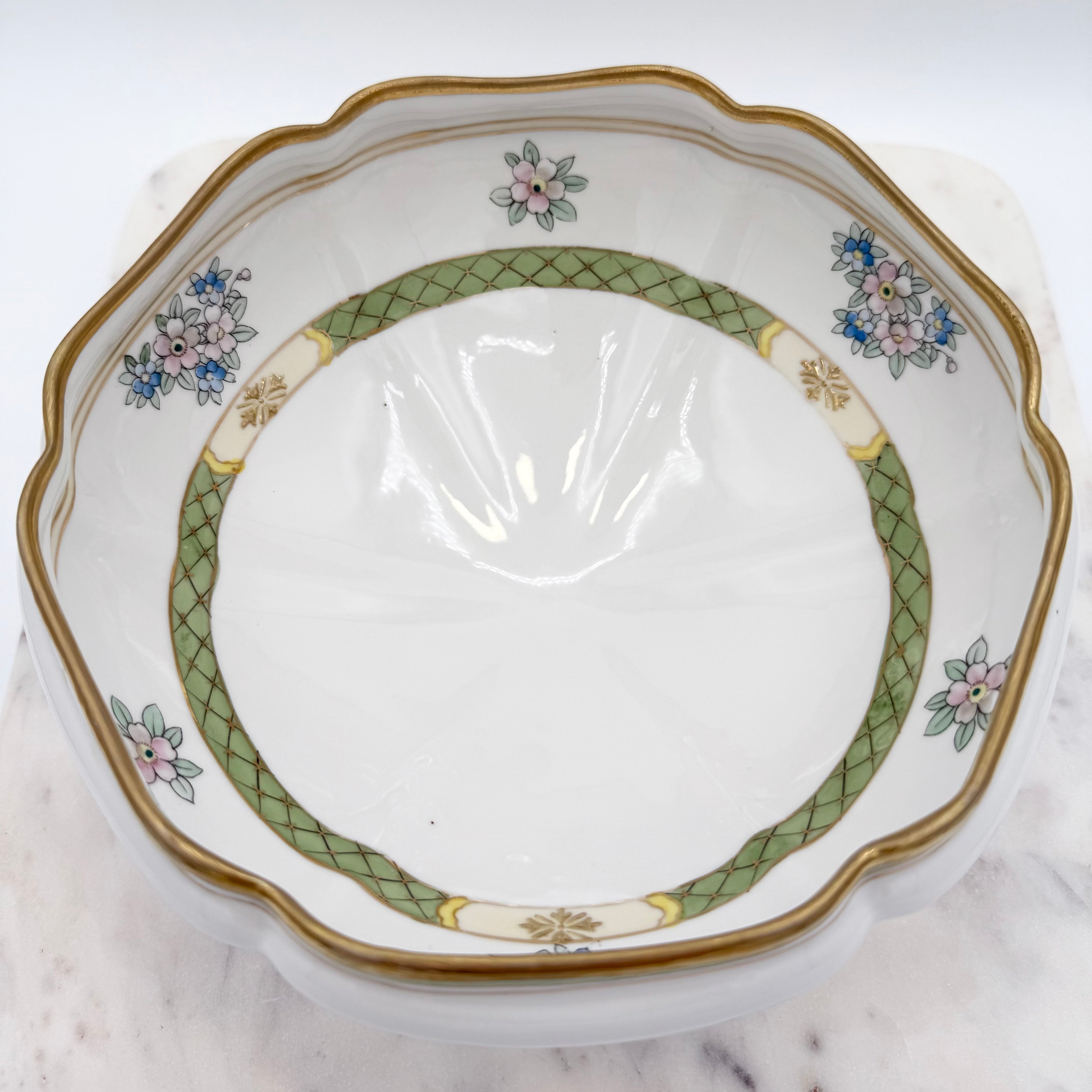 Nippon Hand Painted 3-Footed Bowl with Raised Gold Gilt