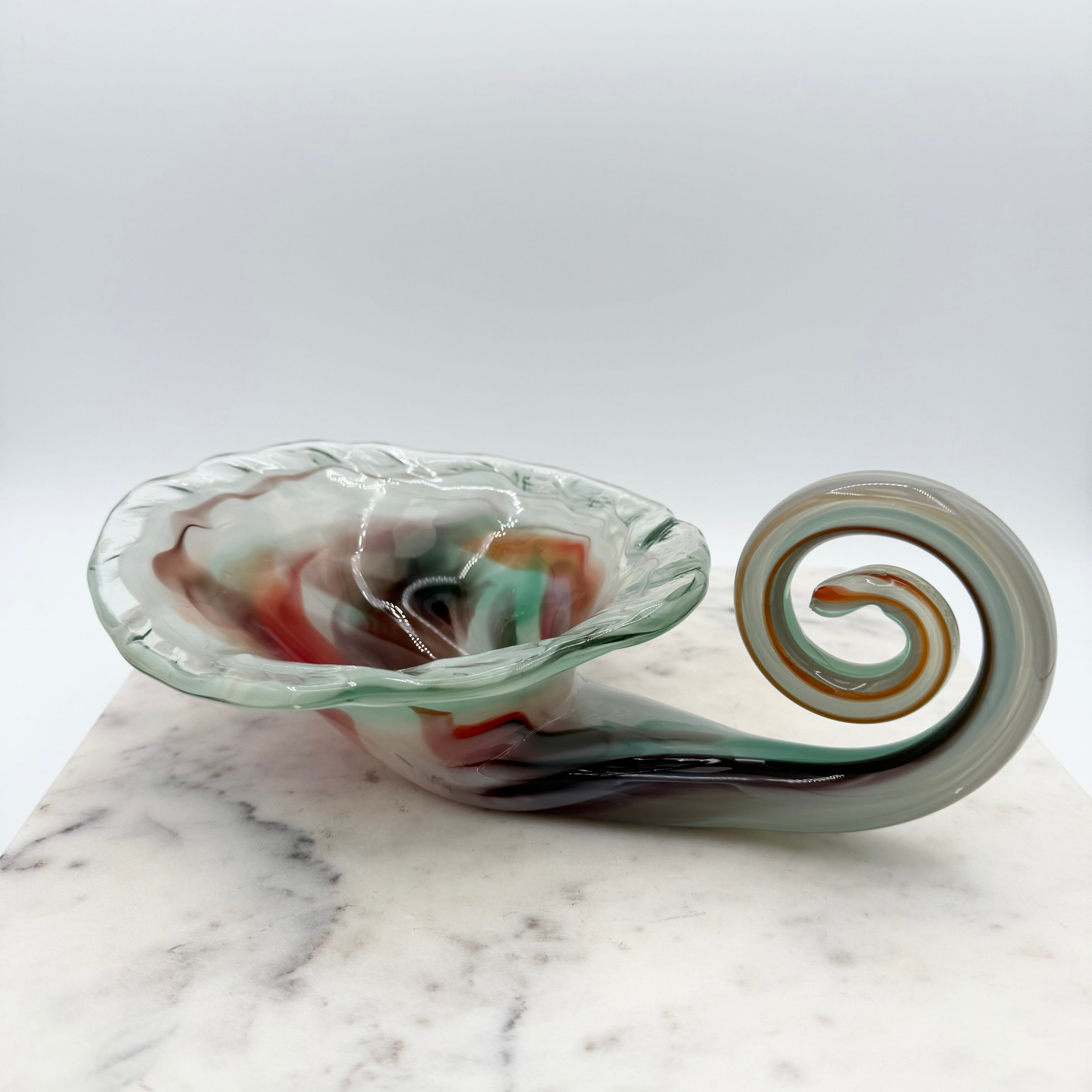 Vintage Hand-Blown Art Glass Cornucopia Centerpiece – Multicolored Swirl