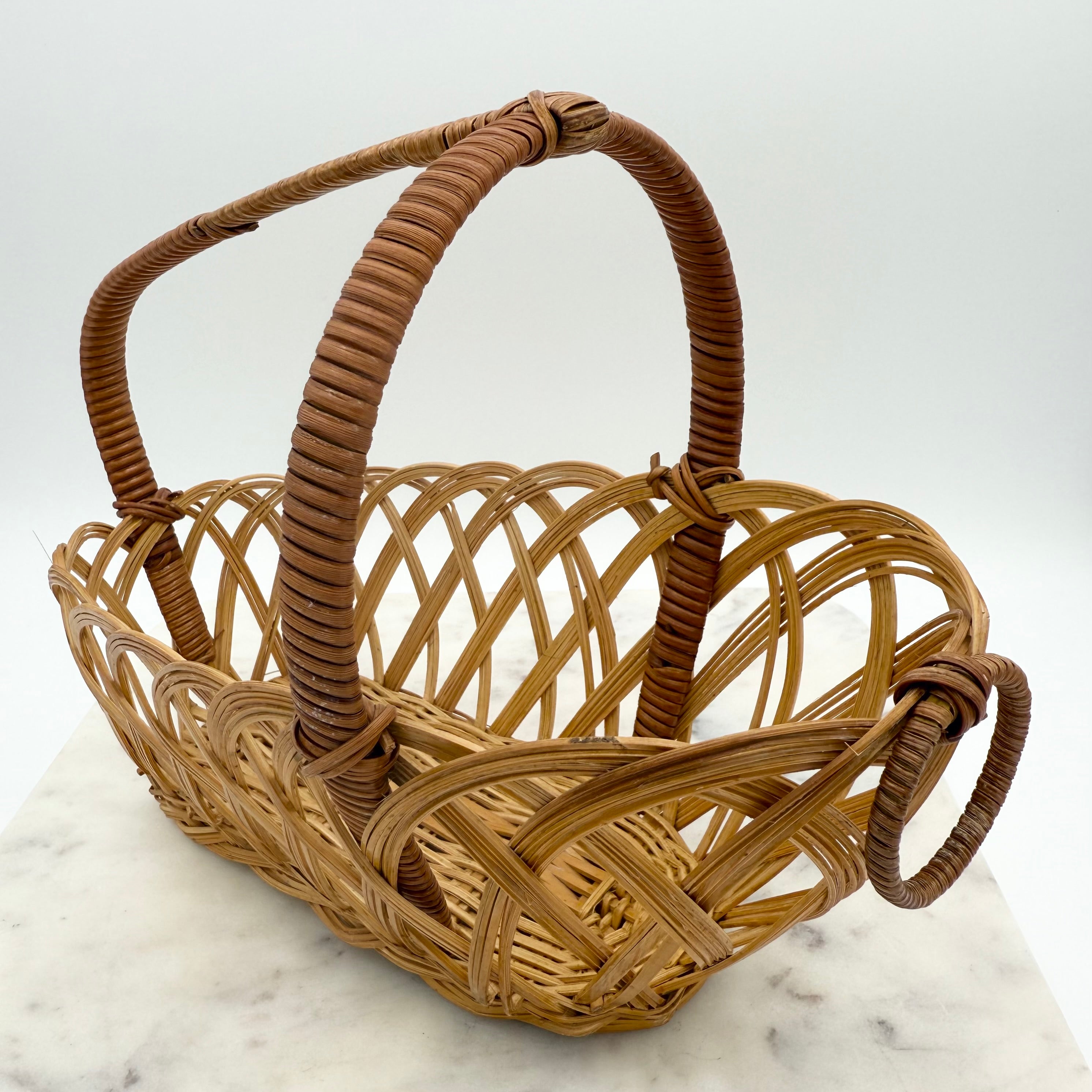 Handwoven Rattan Basket With Handle – Wine Bottle Holder or Decorative Accent