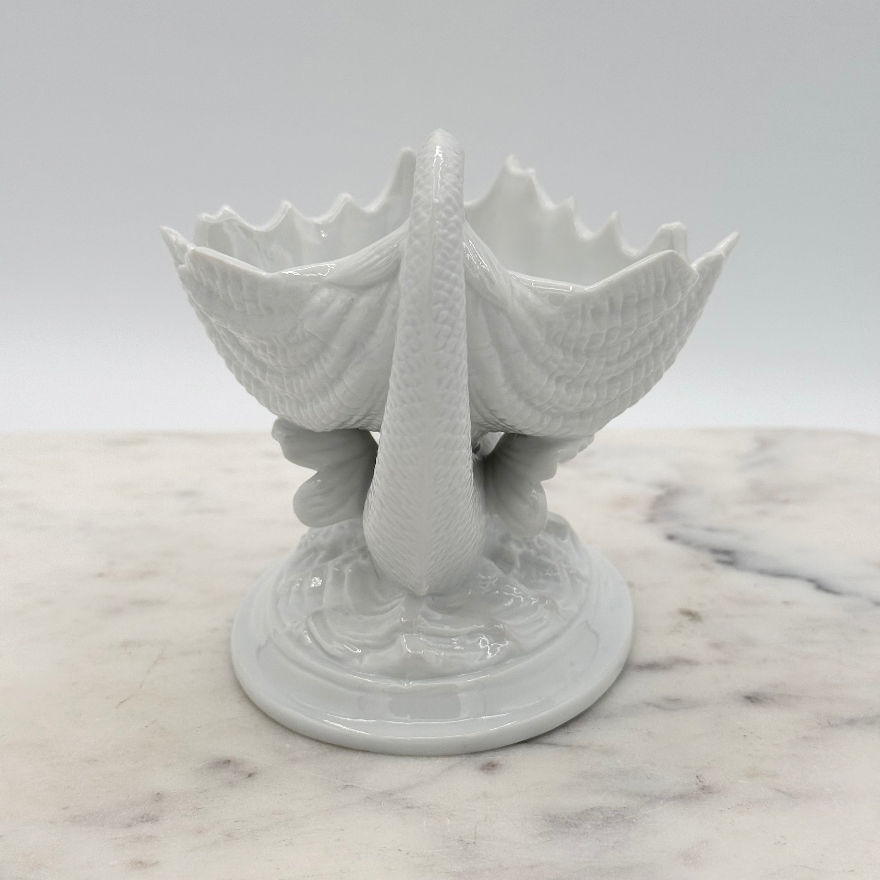 Vintage Bone China Dolphin or Koi Open Salt Cellar Caviar Shell Bowl