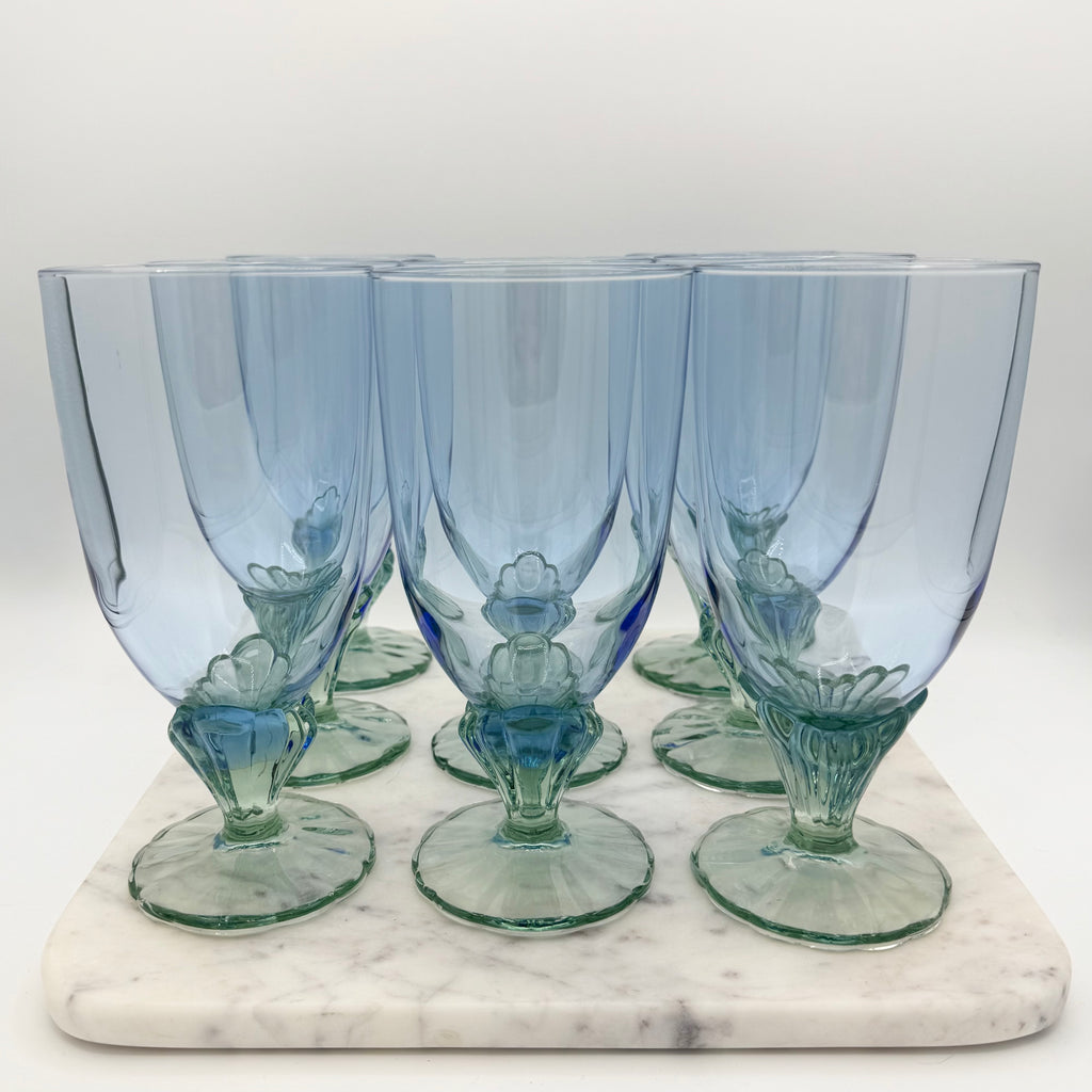 Bormioli Rocco Bahia Green Blue Iced Tea Glasses / Water Goblets, Made in Italy