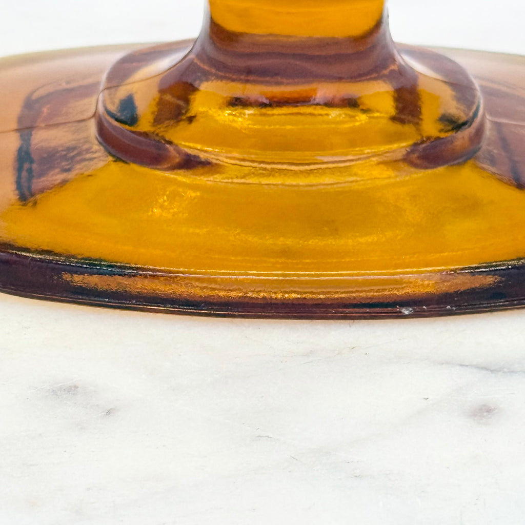 Vintage Indiana Glass Amber “Lace Edge” Lidded Pedestal Candy Dish