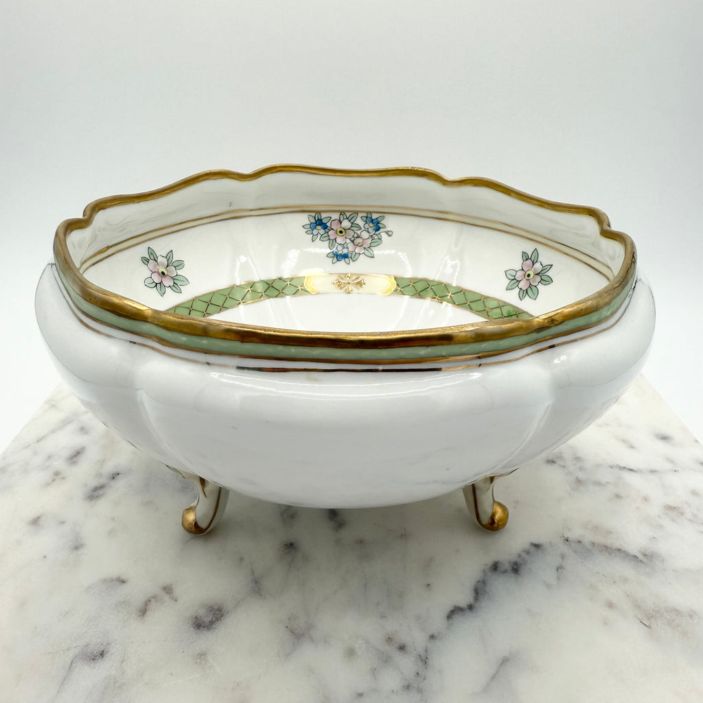 Nippon Hand Painted 3-Footed Bowl with Raised Gold Gilt