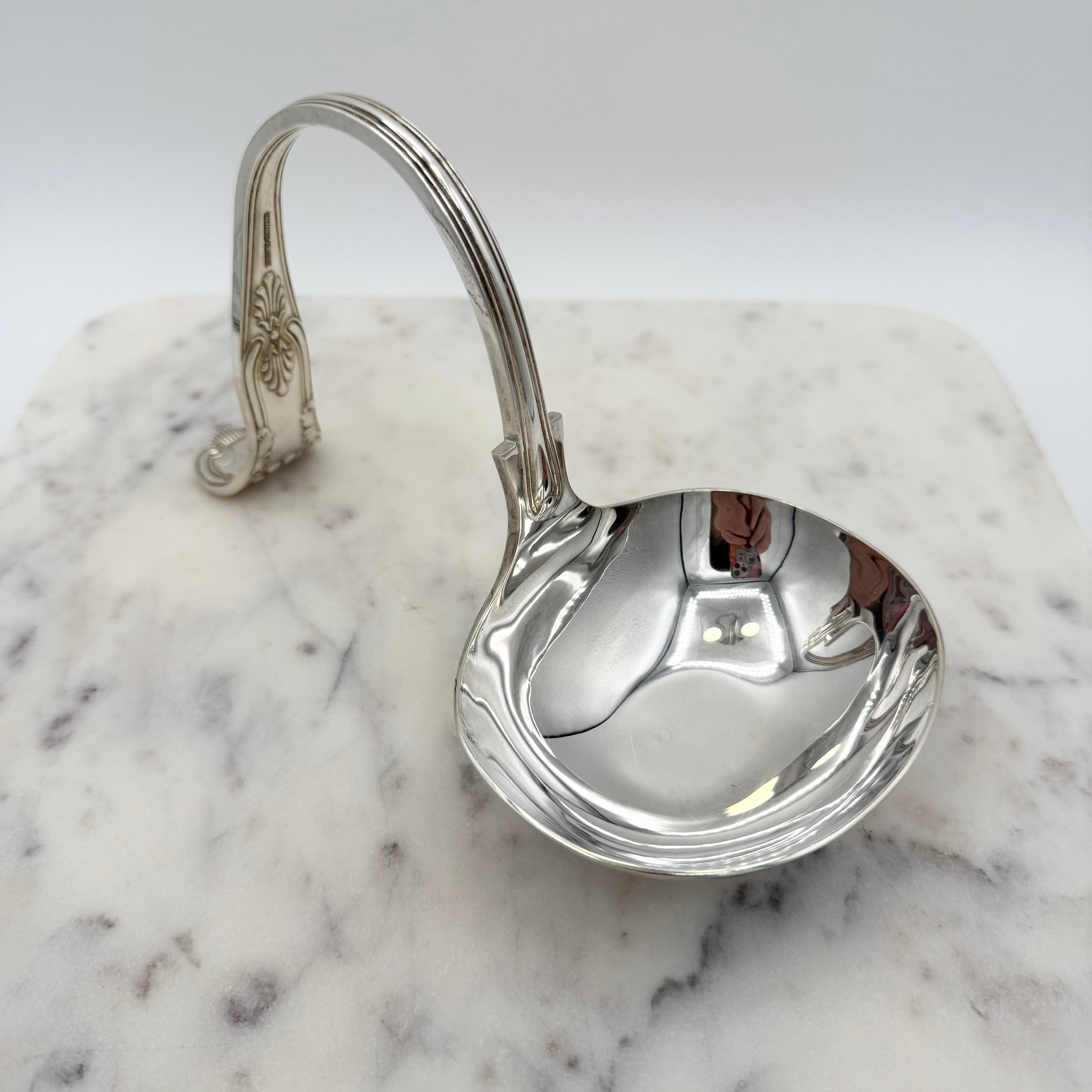 Sheffield Silver Plated Standing Loop Ladle with Ornate Handle