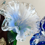 Set of 12 Hand Blown Long Stem Murano Glass Flowers, Made in Italy