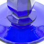 Cobalt Blue Glass Pedestal Compote With Ruffled Edge And Thumbprint Pattern