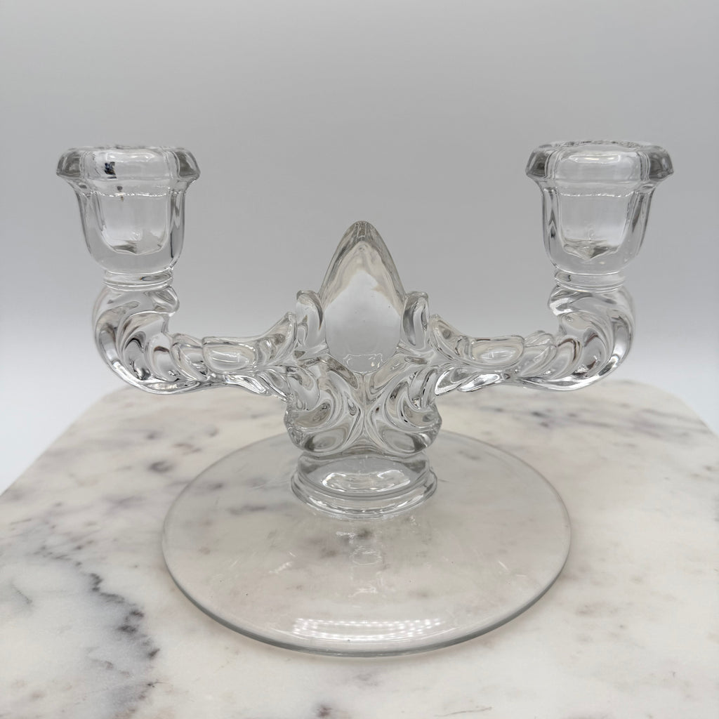New Martinsville Clear Janice Double Candelabras, Pair