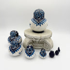 Vintage Hand-Painted Russian Nesting Dolls (Set of 10) – Blue & White Floral Design