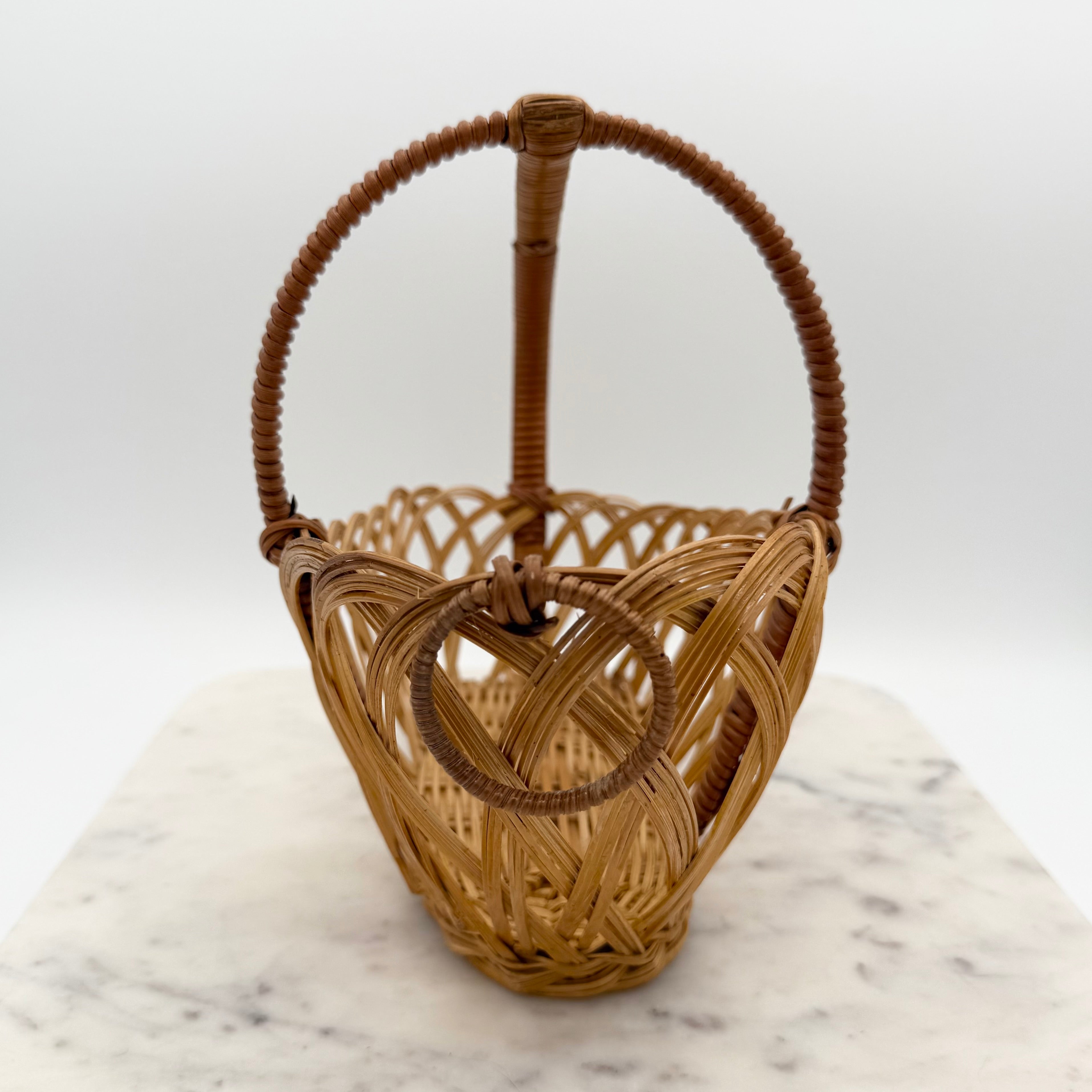 Handwoven Rattan Basket With Handle – Wine Bottle Holder or Decorative Accent