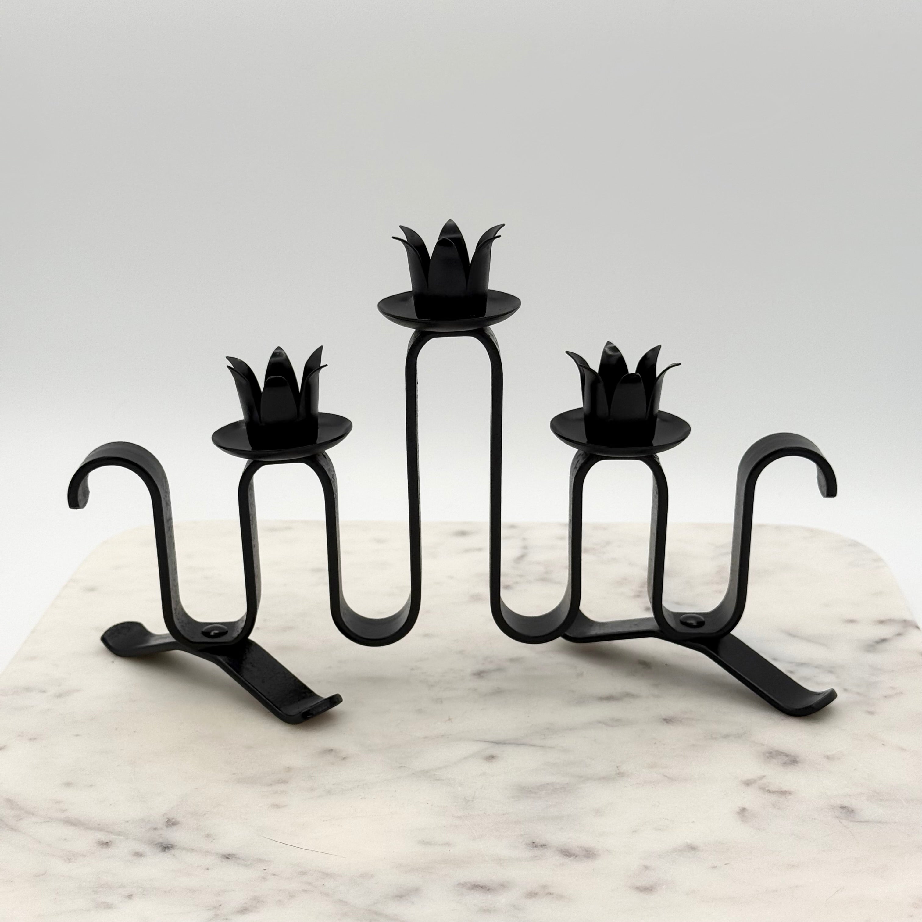 Vintage Holt-Howard “Andante” Wrought Iron 3-Light Candelabra — Mid-Century Modern Black
