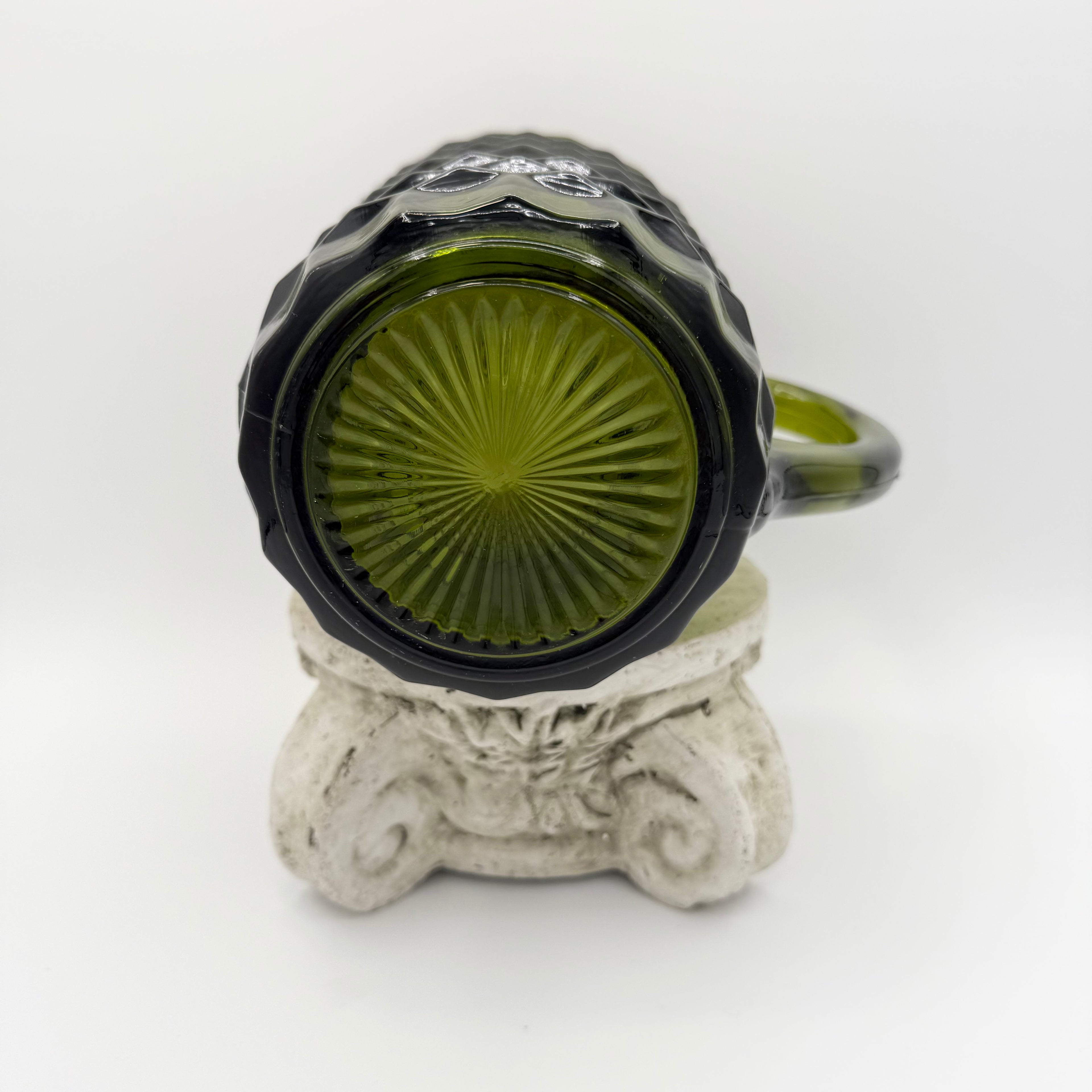 Indiana Glass Whitehall Cubist Avocado Green Pitcher