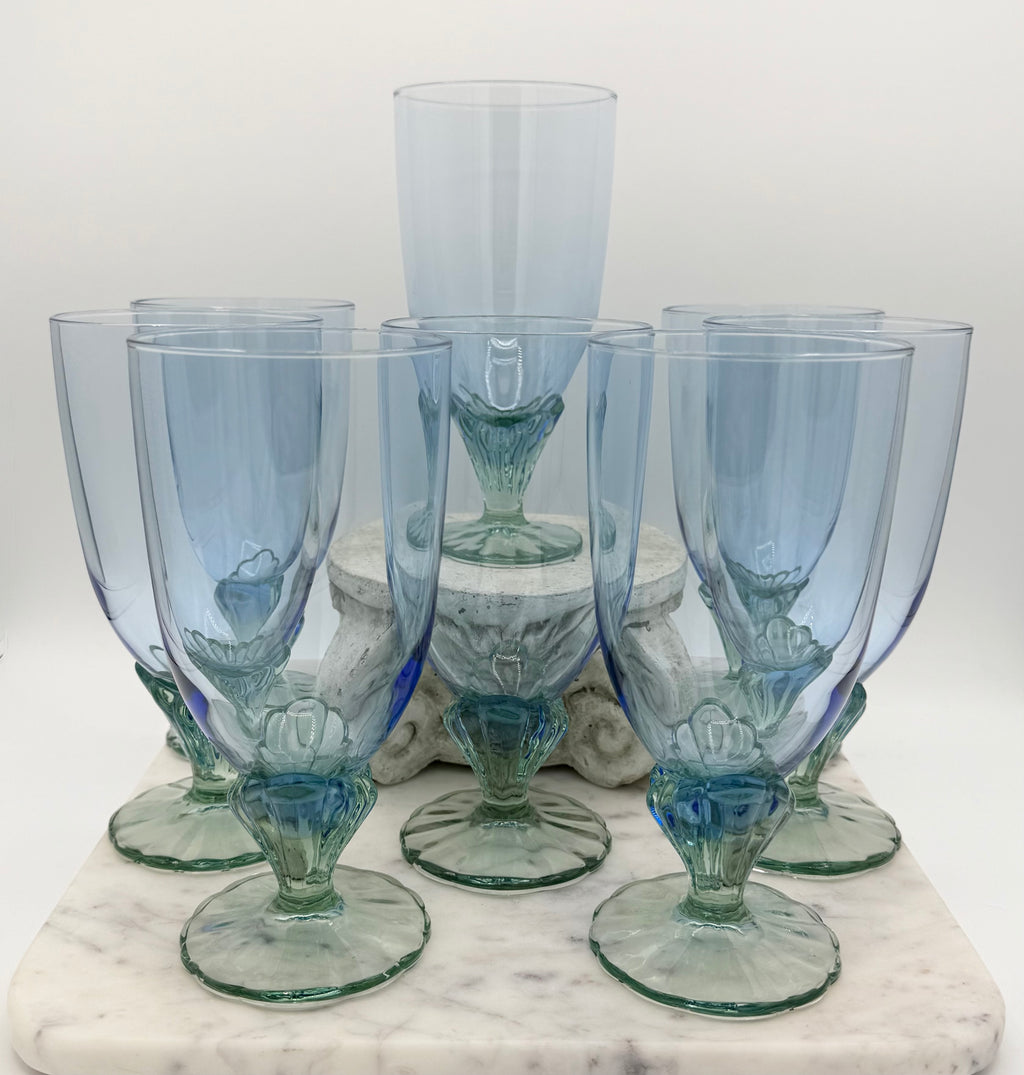 Bormioli Rocco Bahia Green Blue Iced Tea Glasses / Water Goblets, Made in Italy
