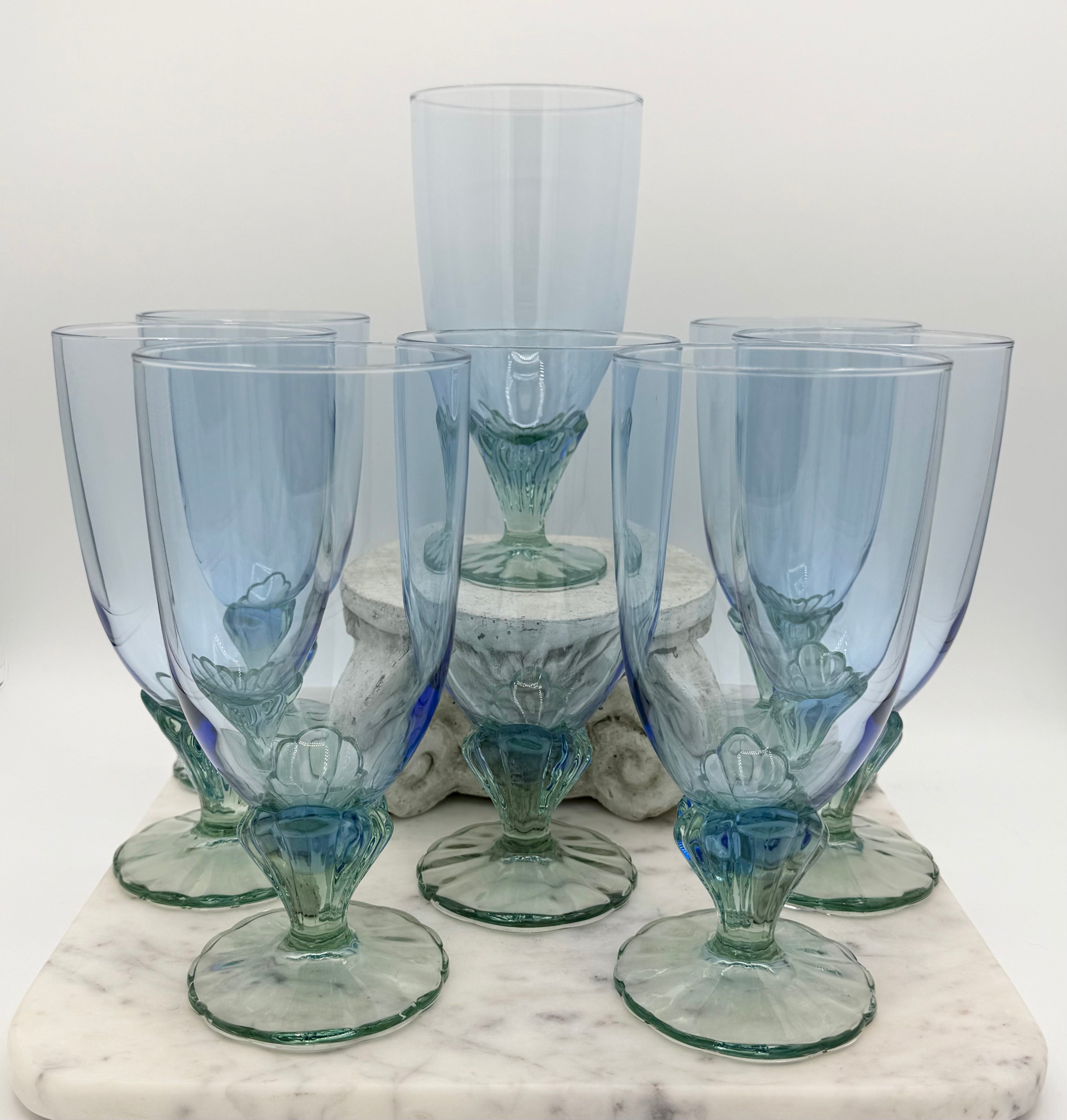 Bormioli Rocco Bahia Green Blue Iced Tea Glasses / Water Goblets, Made in Italy