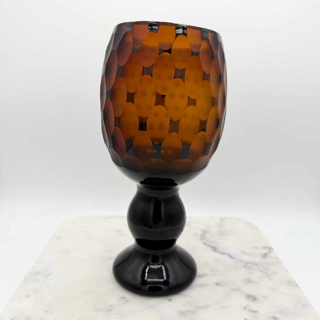 Venetian Murano Sommerso Style Vase, Black Cut To Amber Cased Glass
