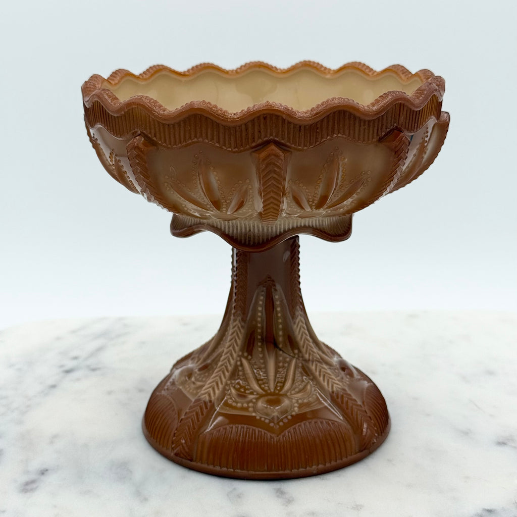 Antique Early American Pattern Glass Greentown Chocolate Glass Cactus Comport