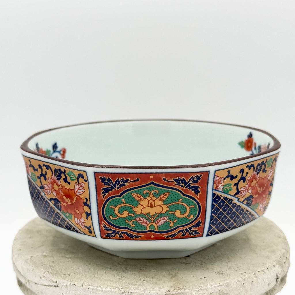 Hatsuichi Mino Ware Court Brocade Octagonal Bowl – Japanese Ceramic