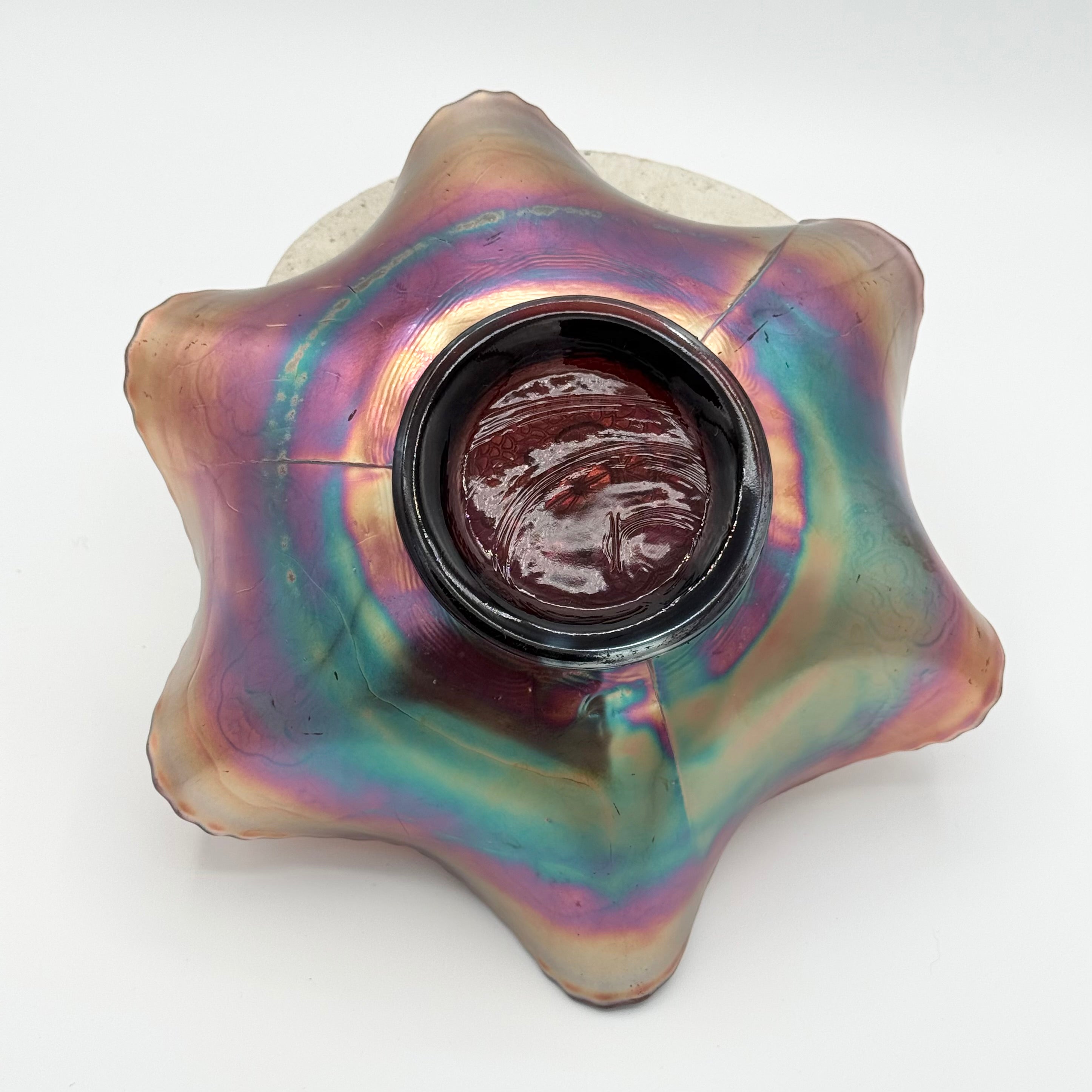 Vintage Fenton Feathered Serpent Carnival Glass Bowl — Iridescent Honeycomb & Clover Motif