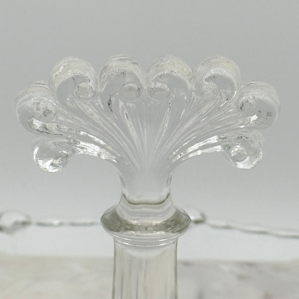 Paden City “Vermilion” Etched Floral Glass Sandwich Tray with Ornate Handle