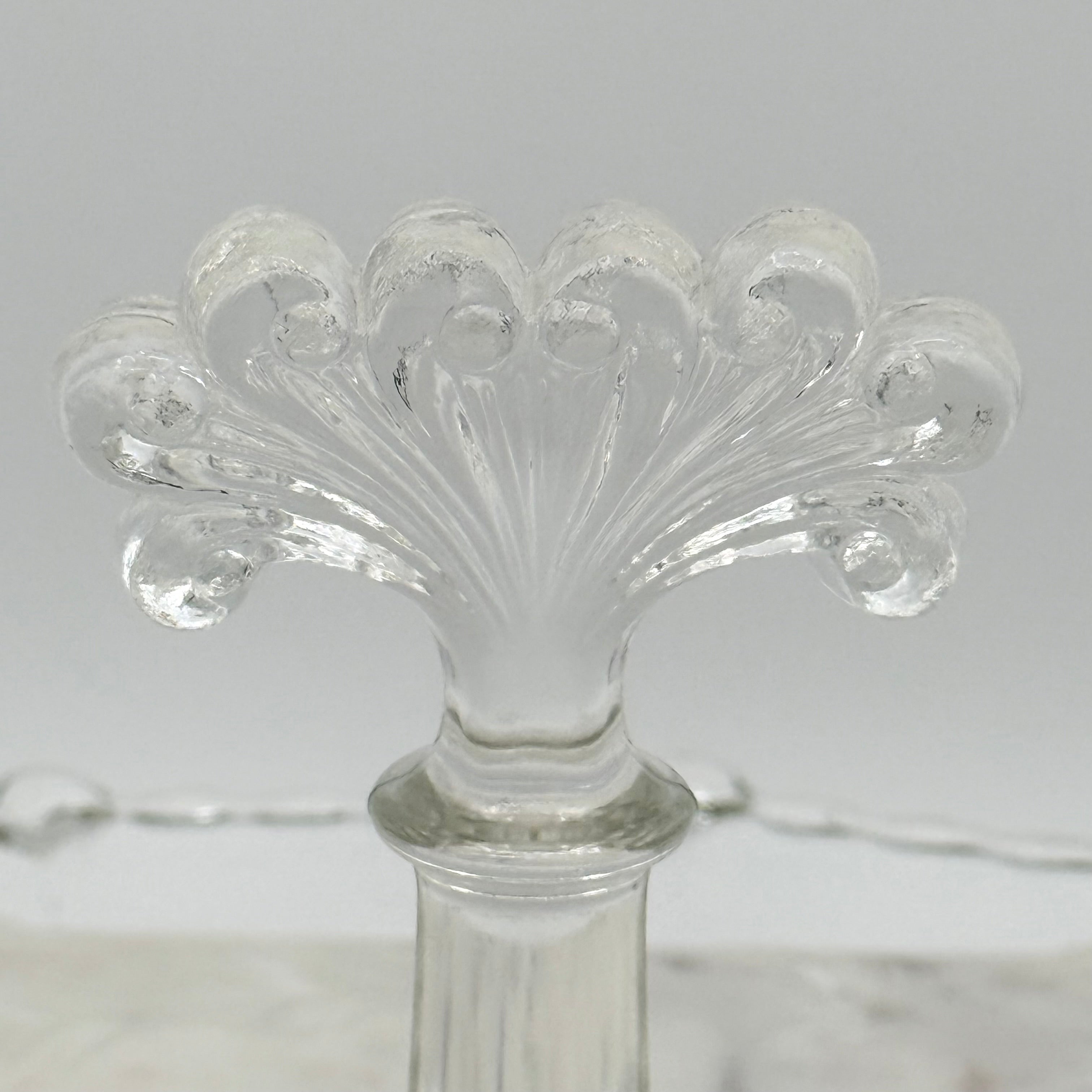 Paden City “Vermilion” Etched Floral Glass Sandwich Tray with Ornate Handle