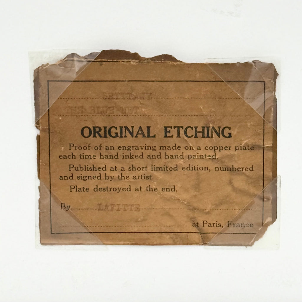 Original Framed French Etching “The Blue Net” by Alphonse Lafitte (a.k.a. Manuel Robbe), Signed and Numbered, c. Early 20th Century (No. 2 of 47)