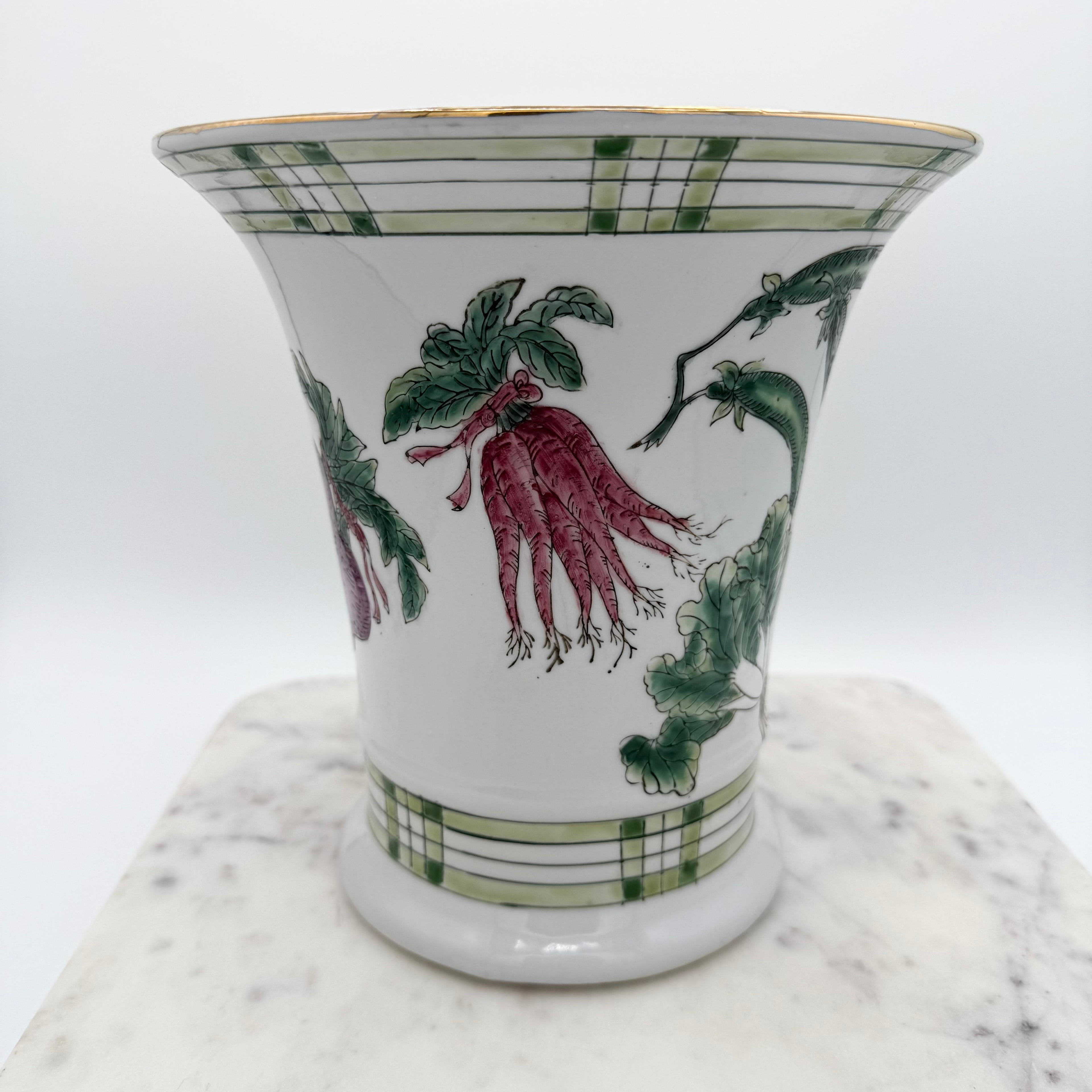 Vintage Chinese Export Hand Painted Vegetable Vase