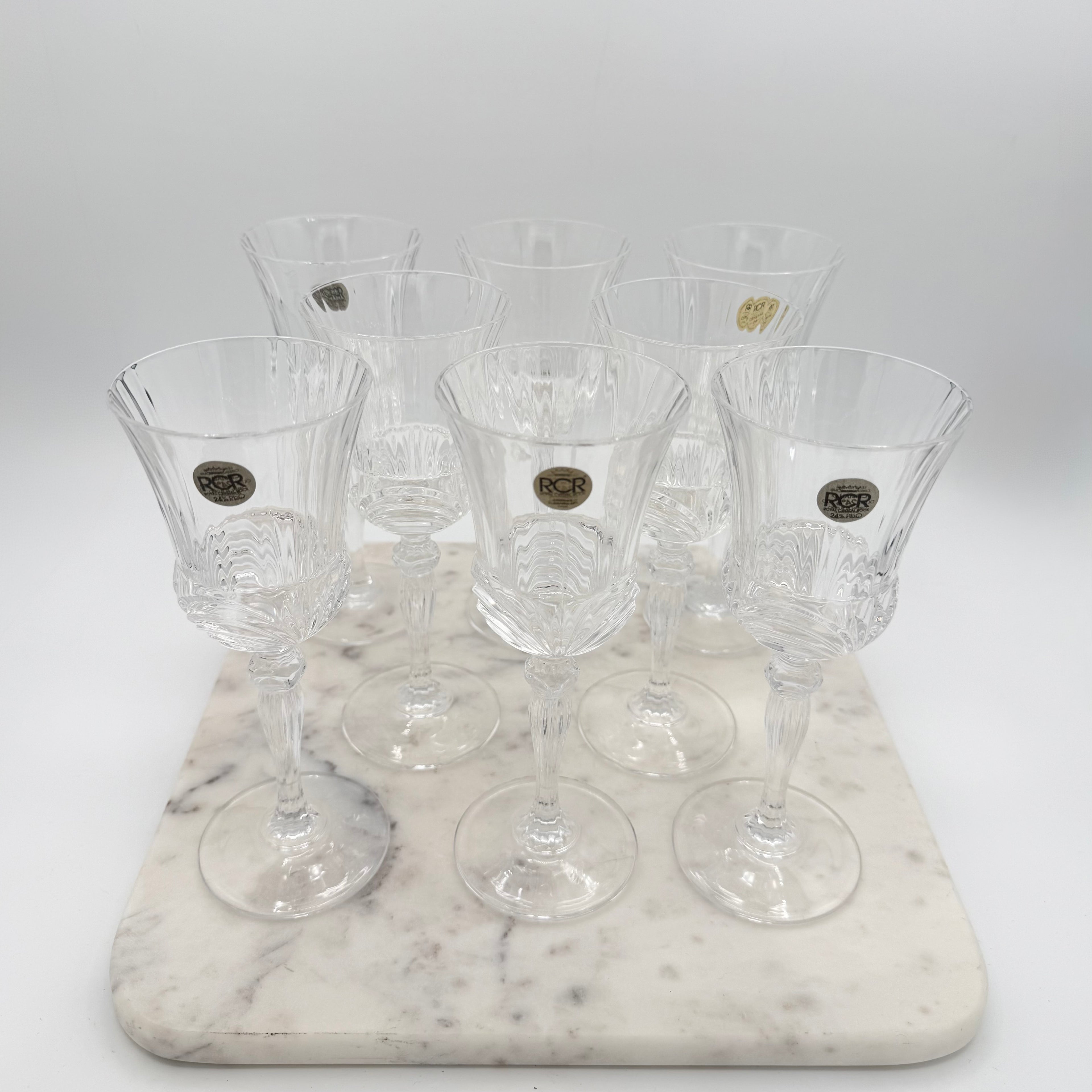 Vintage RCR Cristallo Italian Lead Crystal Wine Goblets, Set of 8 (24% PbO)