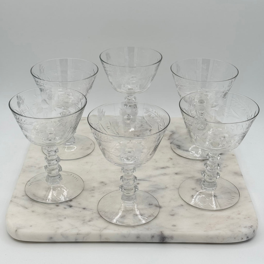 Vintage Cambridge Maryland Pattern Crystal Champagne / Sherbet Coupe Glasses, Set of 6
