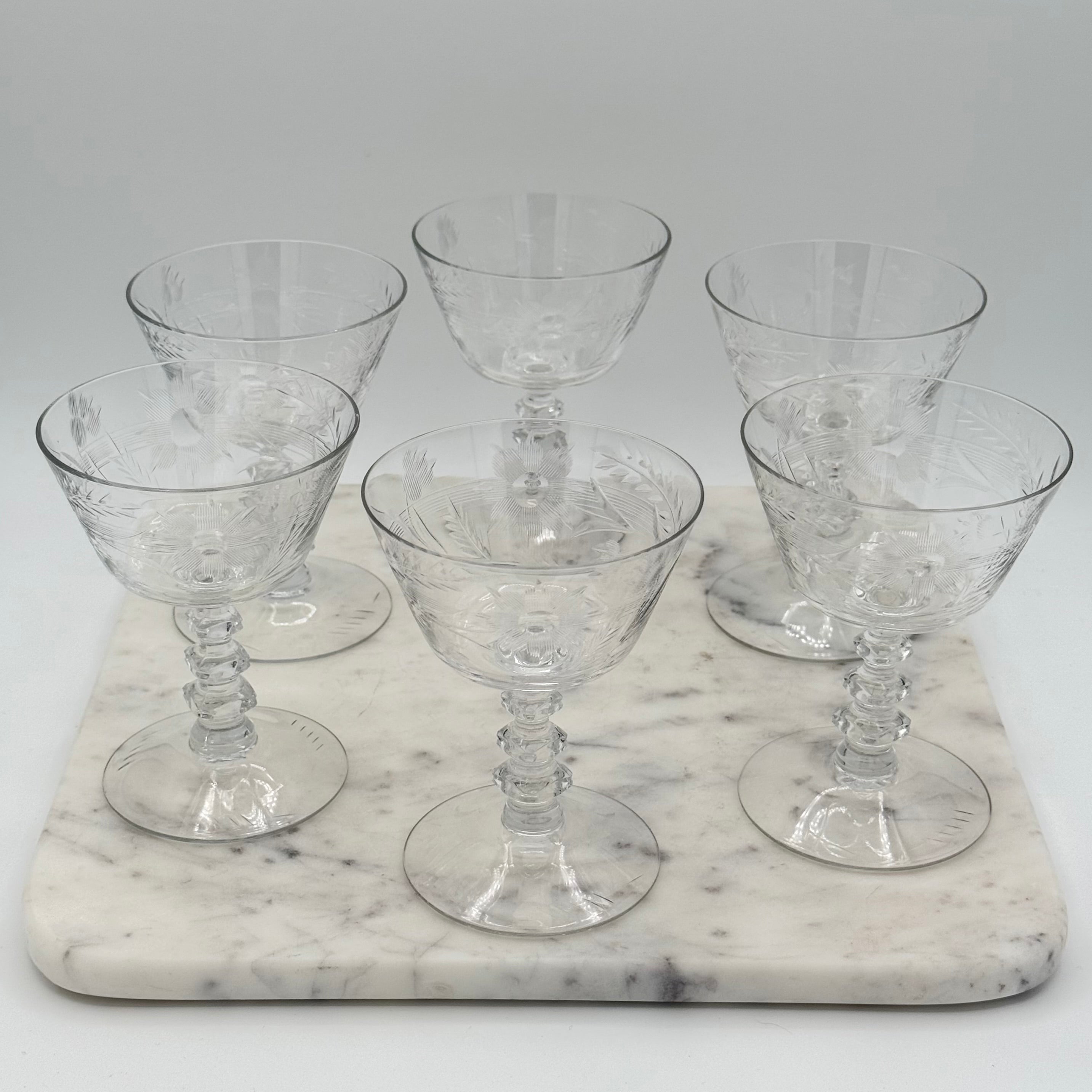 Vintage Cambridge Maryland Pattern Crystal Champagne / Sherbet Coupe Glasses, Set of 6
