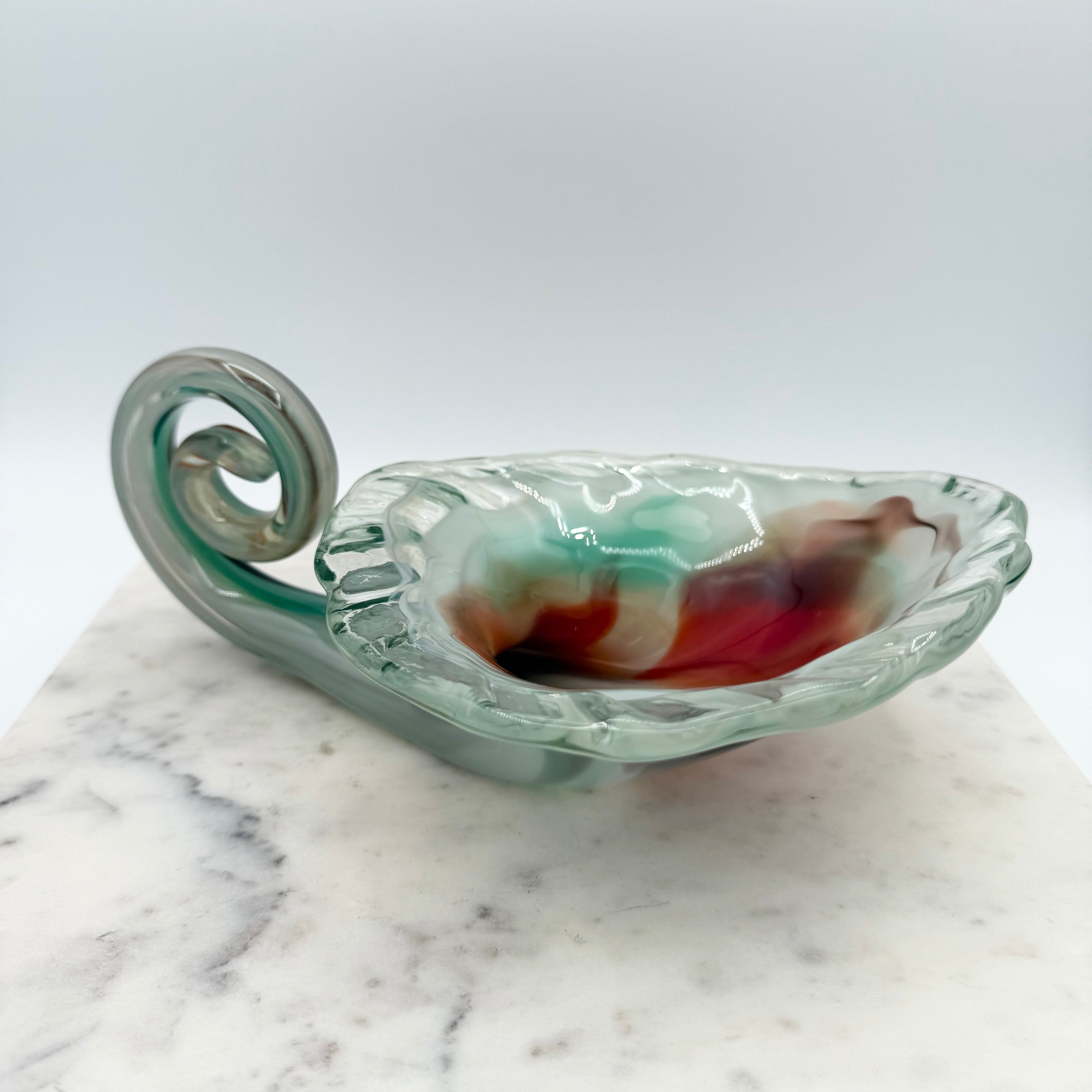 Vintage Hand-Blown Art Glass Cornucopia Centerpiece – Multicolored Swirl