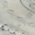 Paden City “Vermilion” Etched Floral Glass Sandwich Tray with Ornate Handle