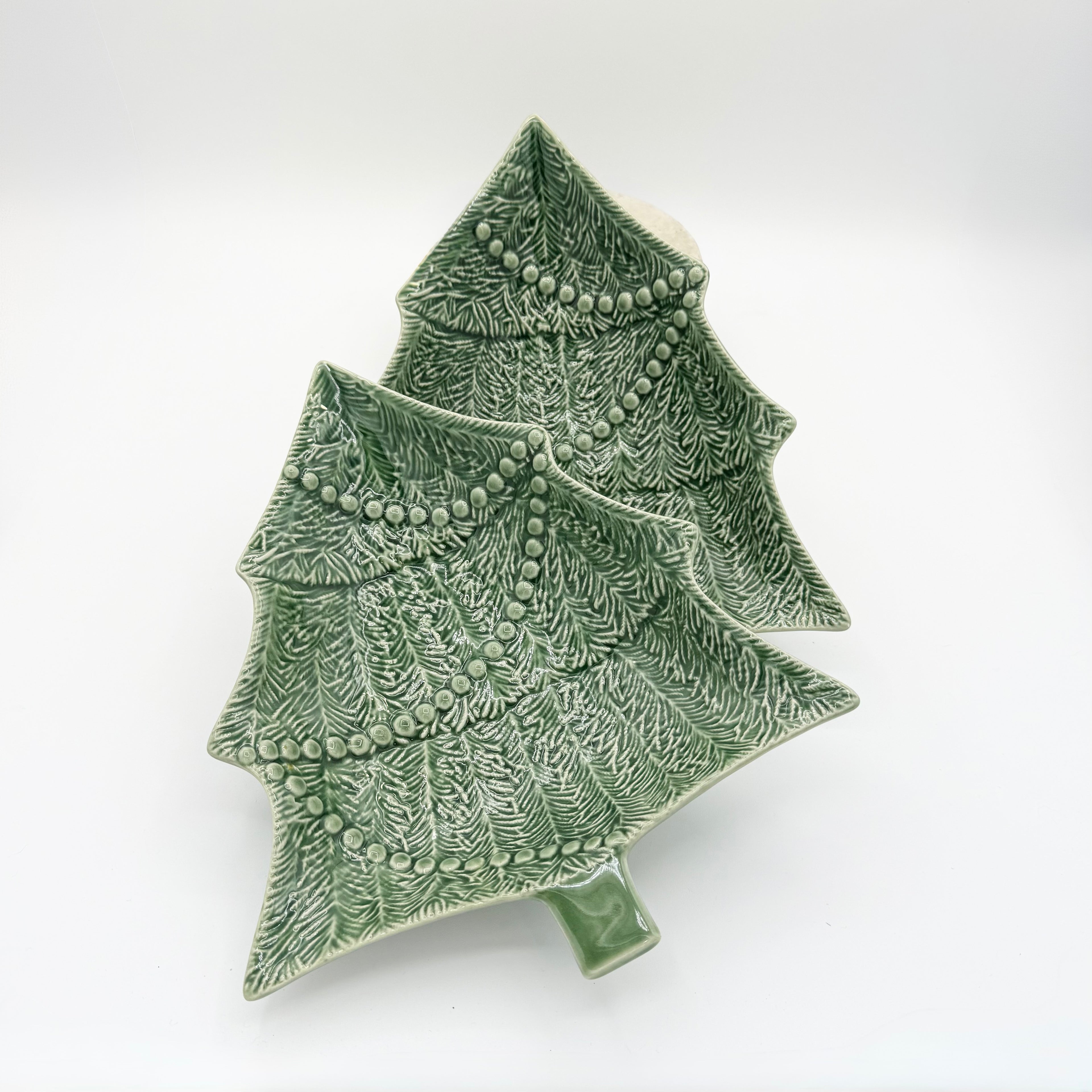 Vintage Bordallo Pinneiro Green Christmas Tree Bowls, Set of 2