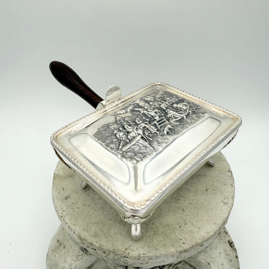 Silver Plated Victorian Crumb Catcher Silent Butler with Wood Handle