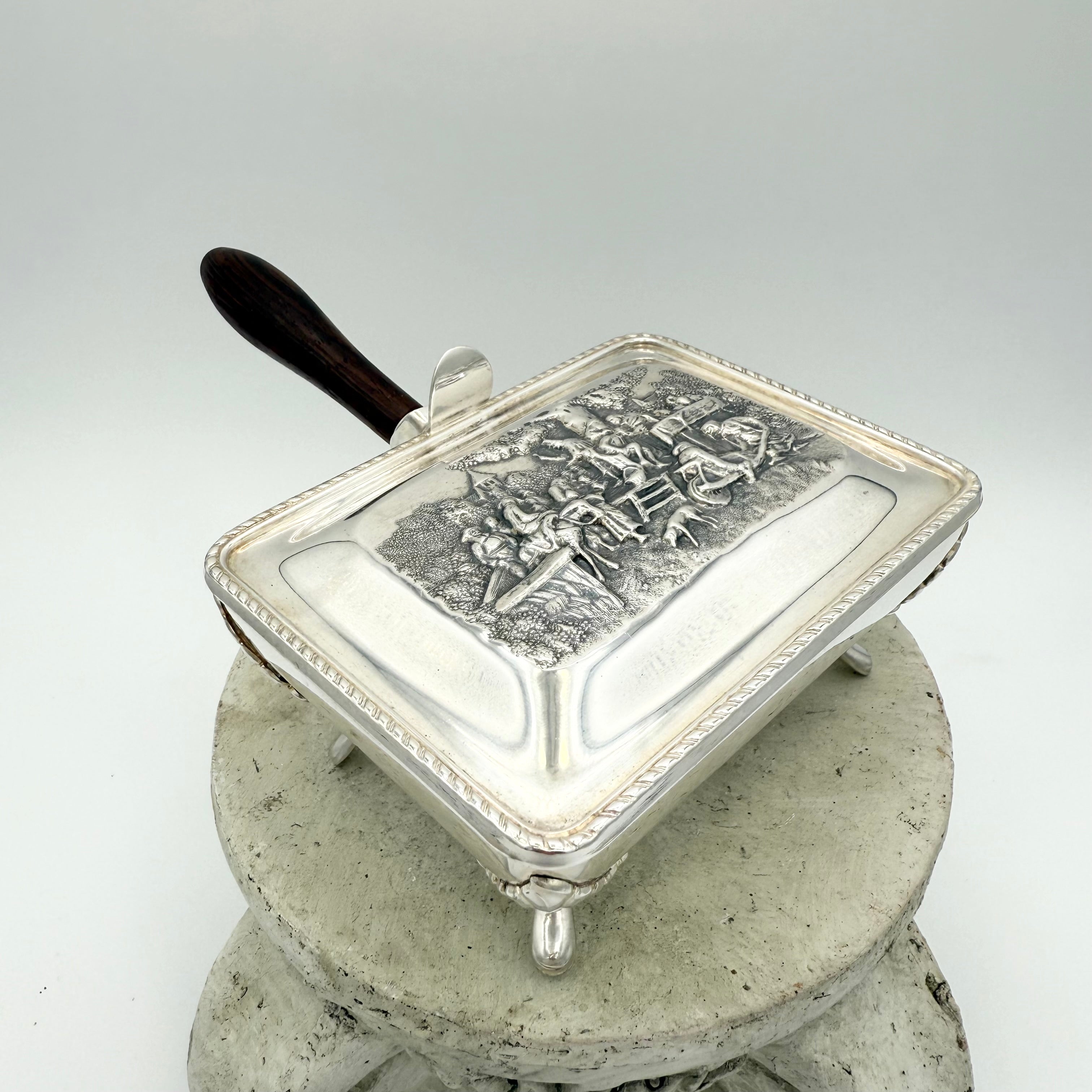 Silver Plated Victorian Crumb Catcher Silent Butler with Wood Handle
