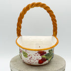 Hand-Painted Italian Majolica Small Basket with Twisted Handle