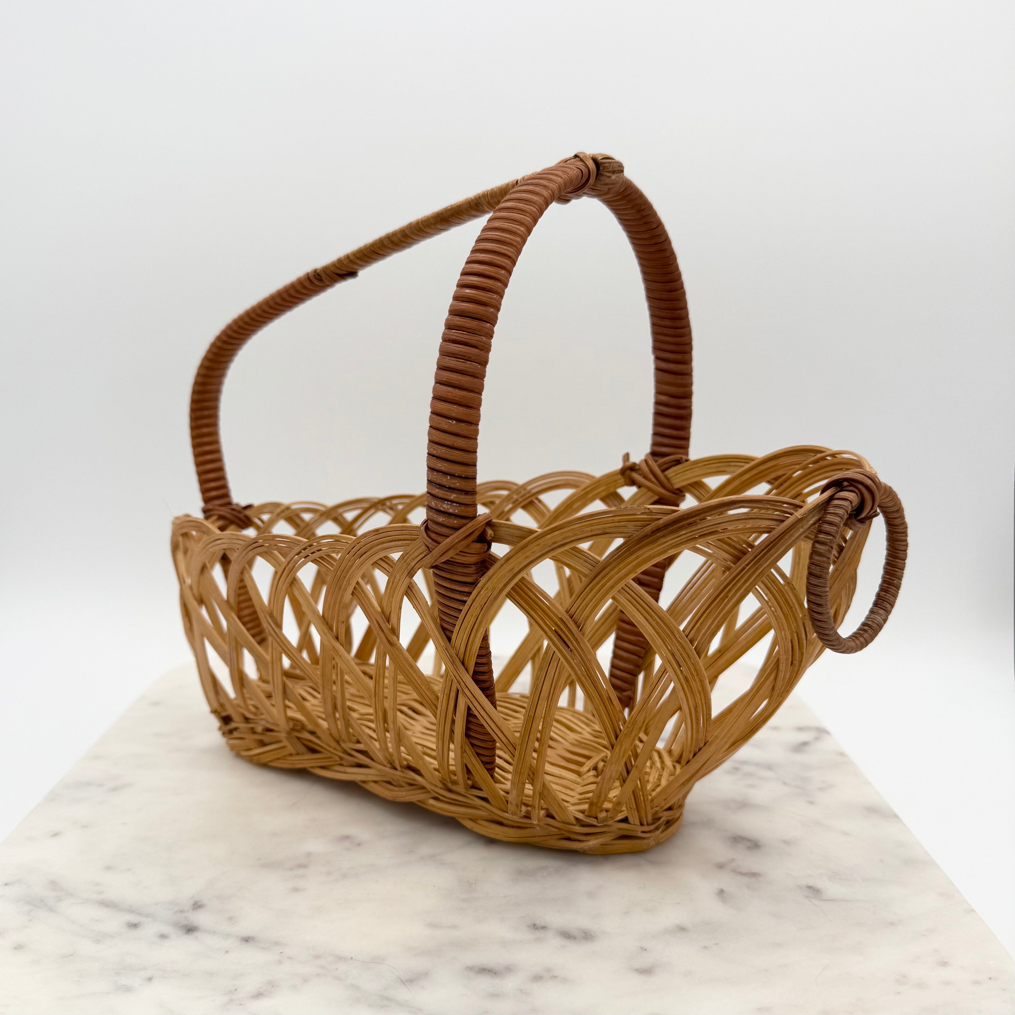 Handwoven Rattan Basket With Handle – Wine Bottle Holder or Decorative Accent