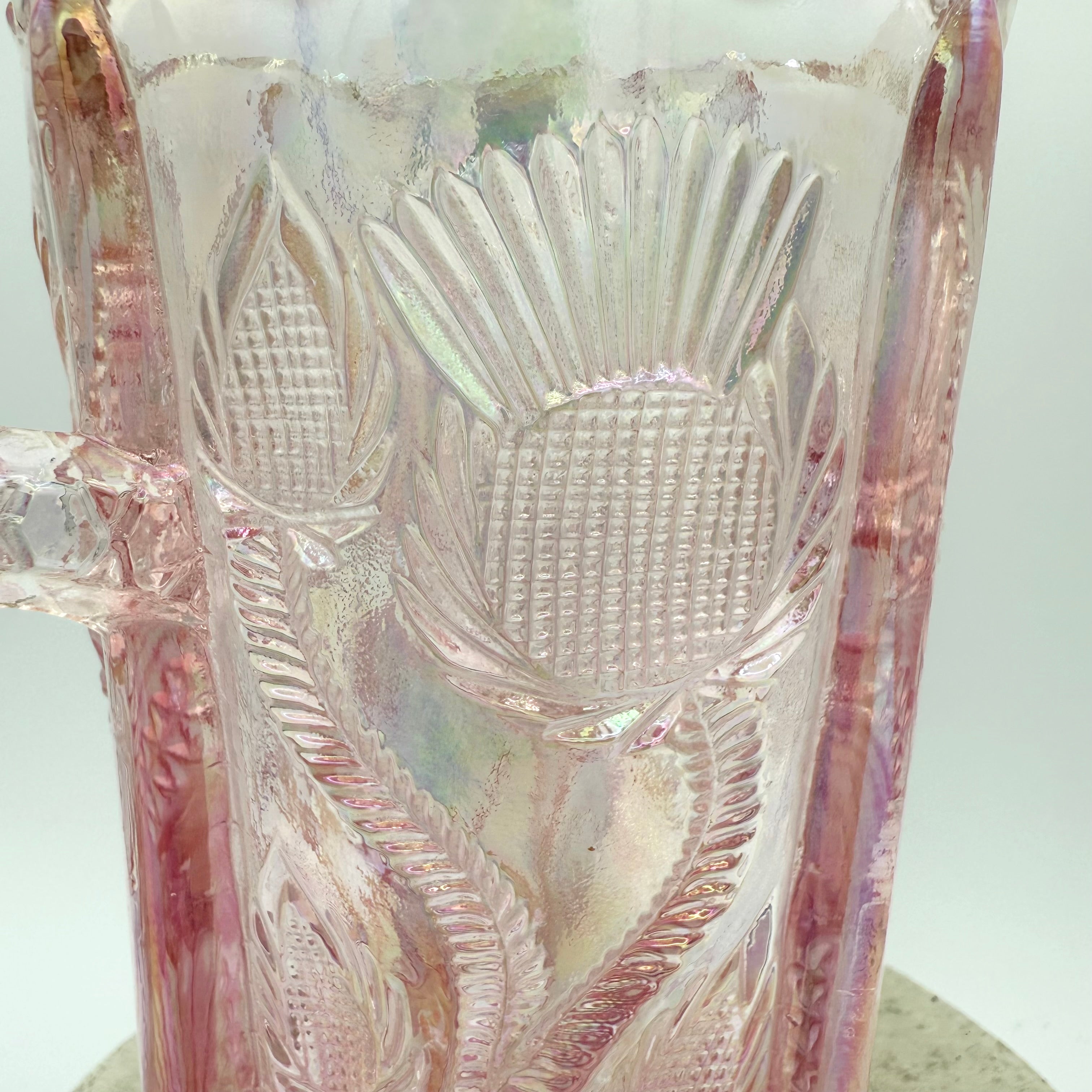 L. G. Wright Pink Iridescent Thistle Spooner with Reticulated Rim