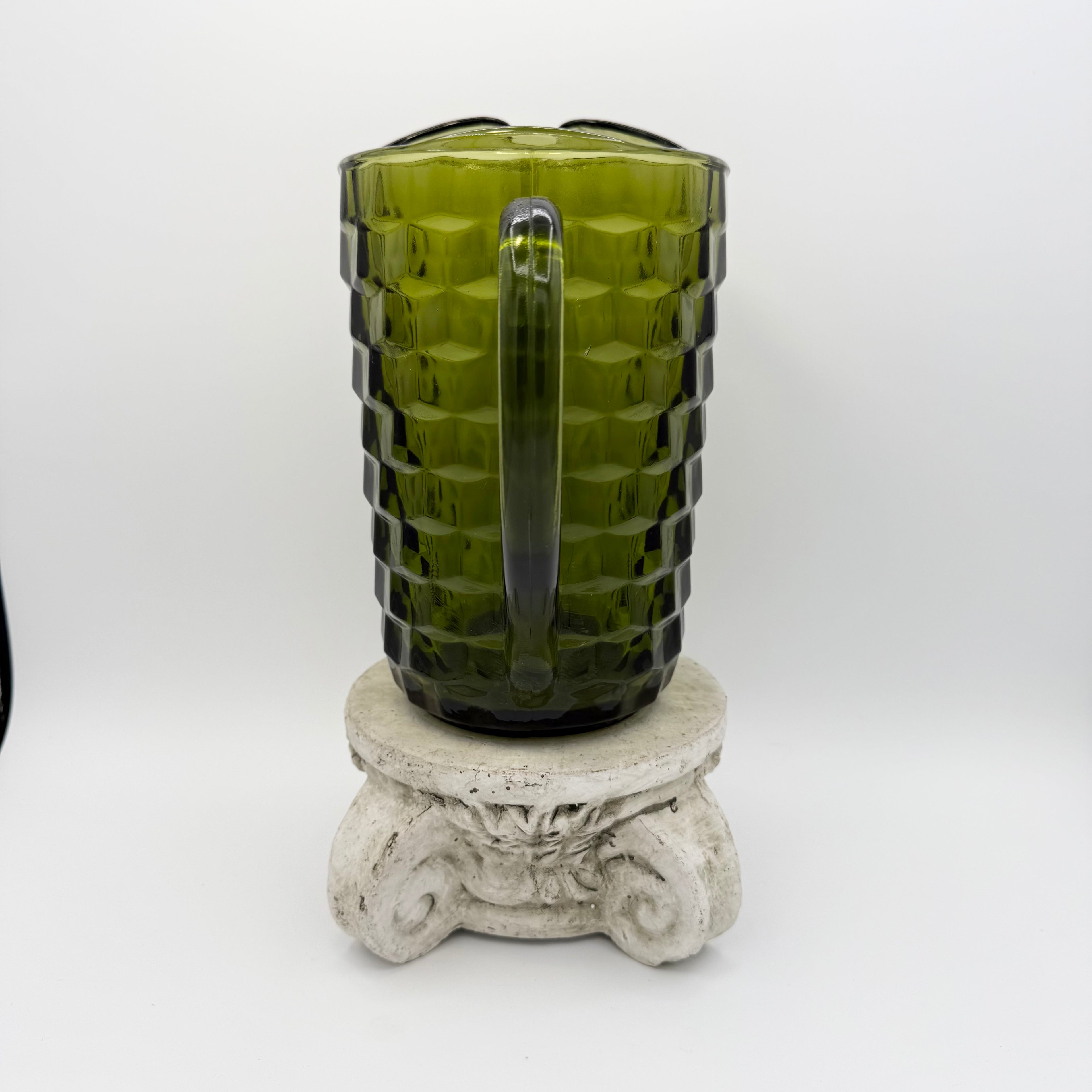 Indiana Glass Whitehall Cubist Avocado Green Pitcher