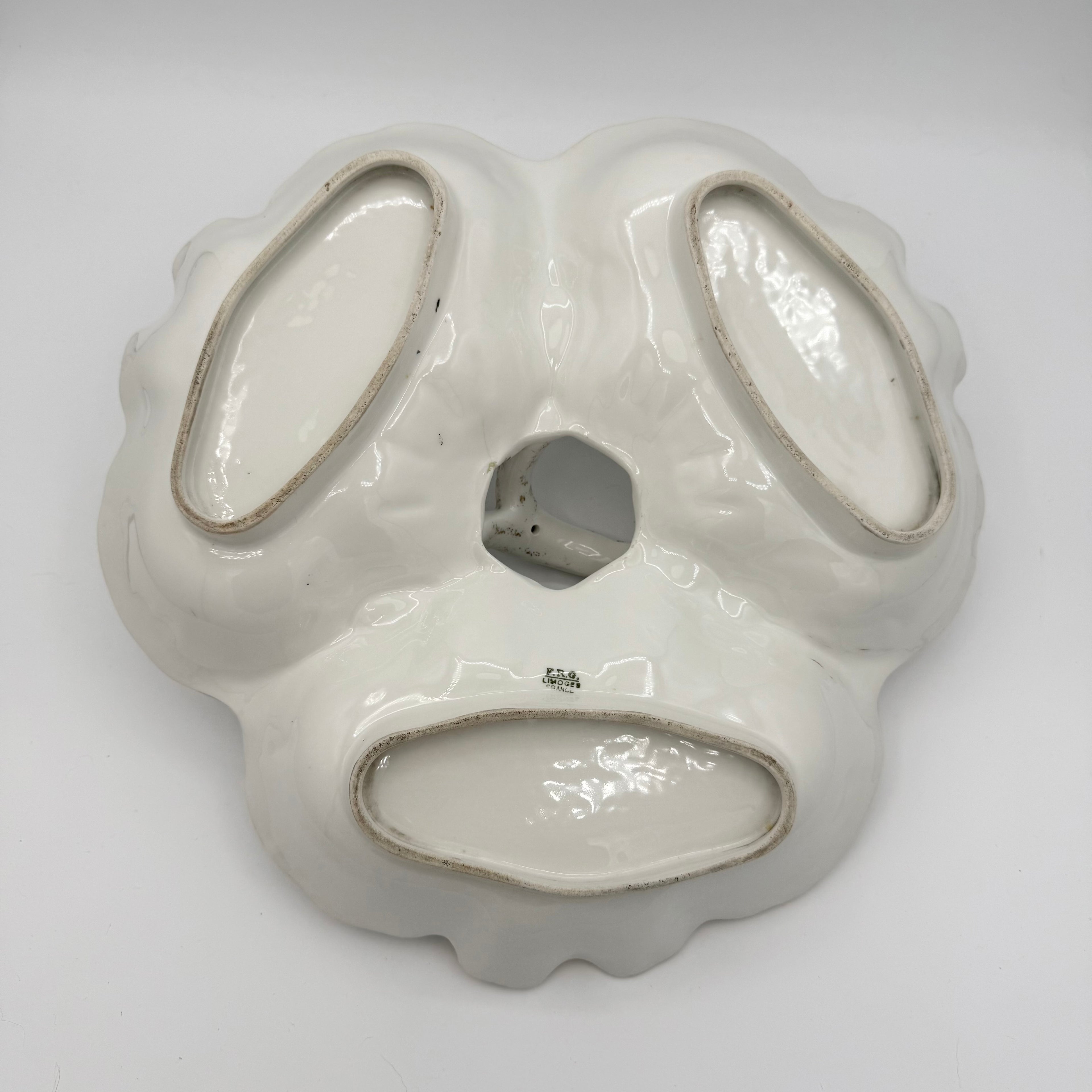 Antique Limoges René Frugier FRG Divided Serving Dish with Violets and Leaves, Made in France