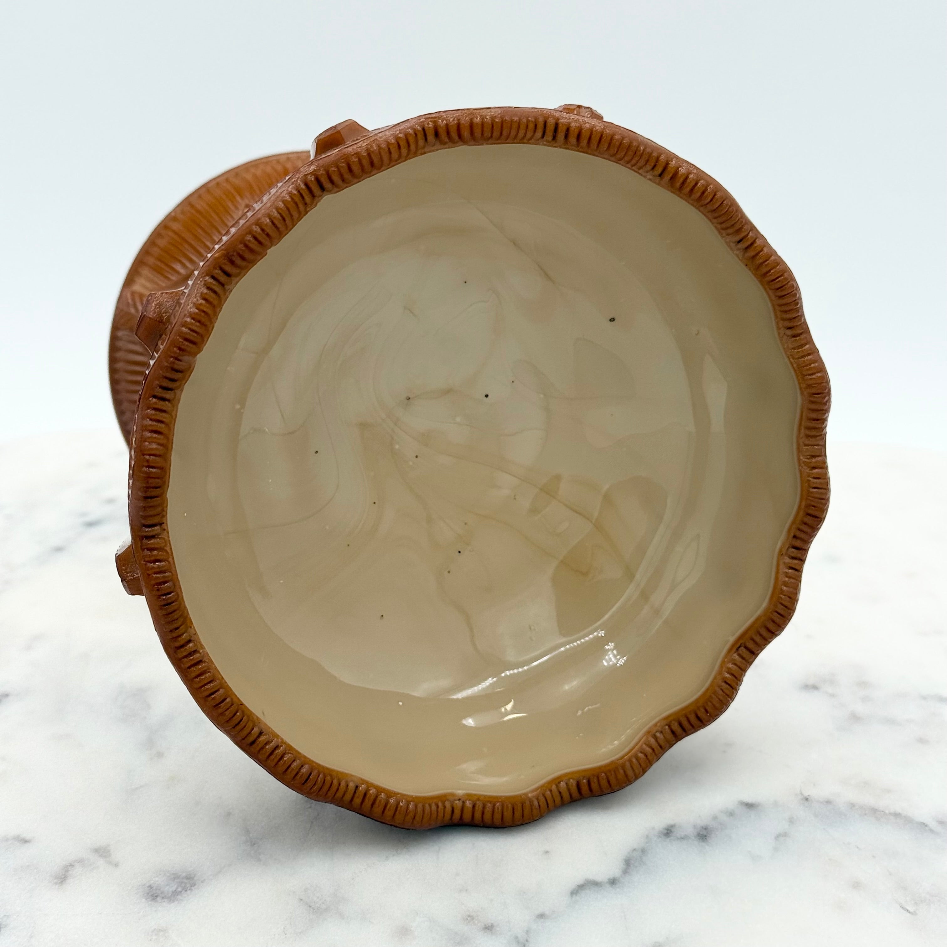 Antique Early American Pattern Glass Greentown Chocolate Glass Cactus Comport