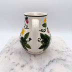 Vintage West Germany Majolica Pitcher With Embossed Flowers, Strawberries, Leaves