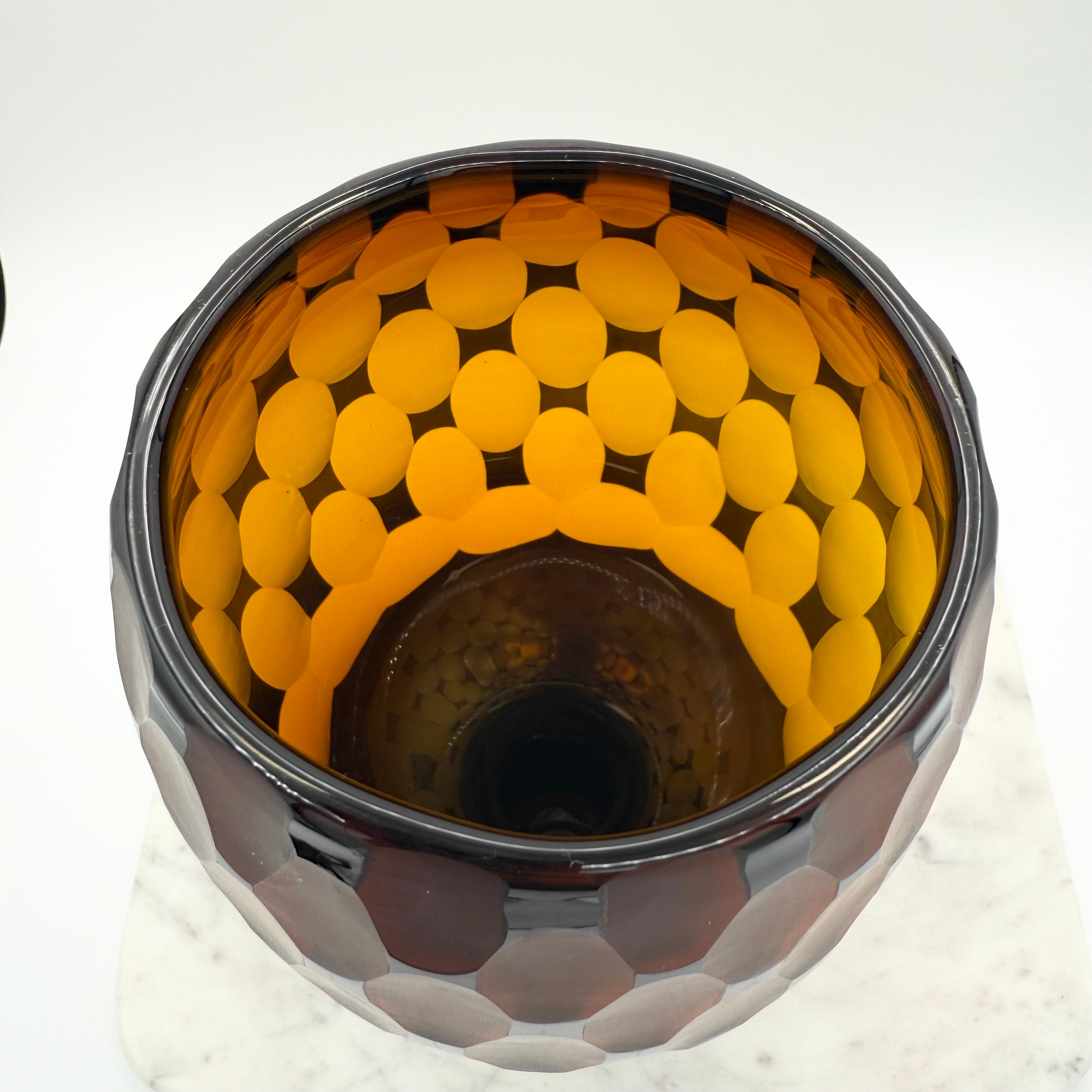 Venetian Murano Sommerso Style Vase, Black Cut To Amber Cased Glass