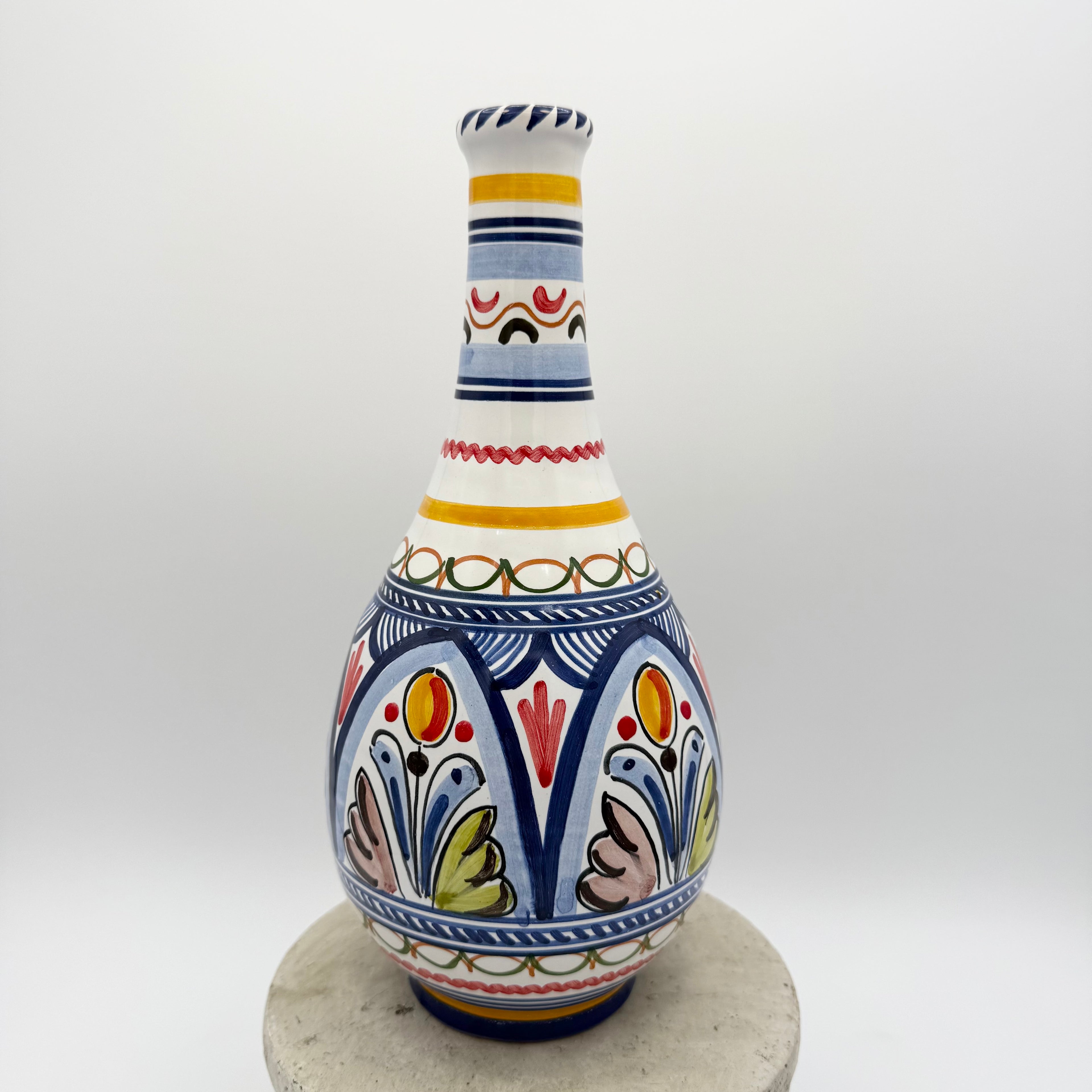 Hand-Painted Spanish Ceramic Vase – Multicolor Folk Art Motif, Made in Spain